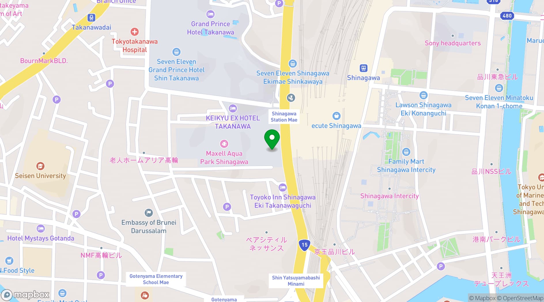 Map showing Shinagawa Prince Hotel