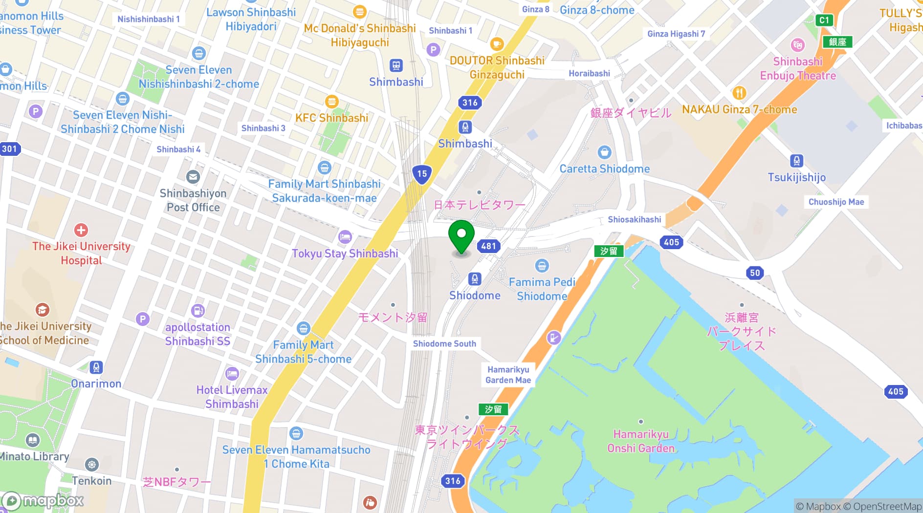 Map showing Park Hotel Tokyo