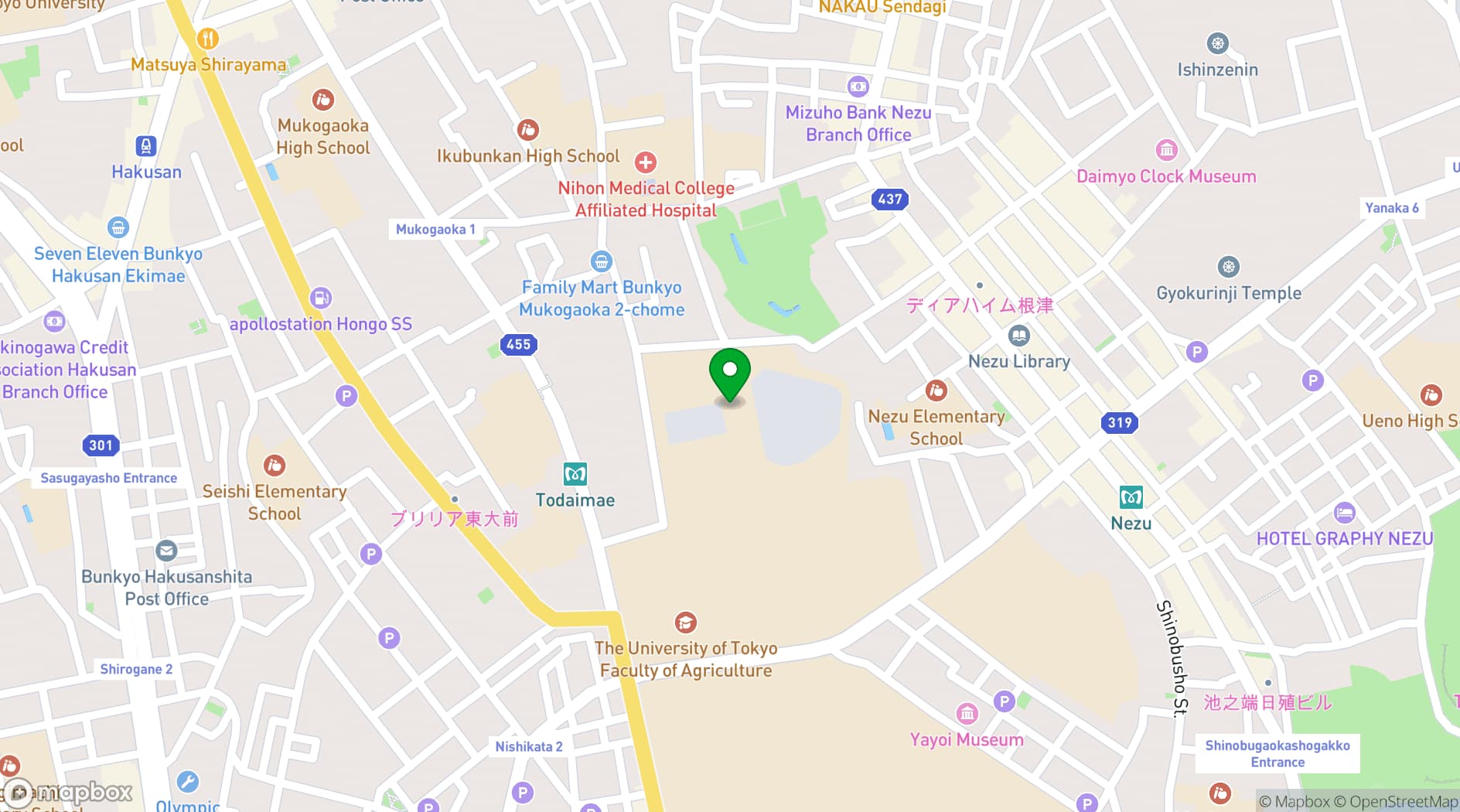 Map showing IchijoHall, Yayoi Auditorium
