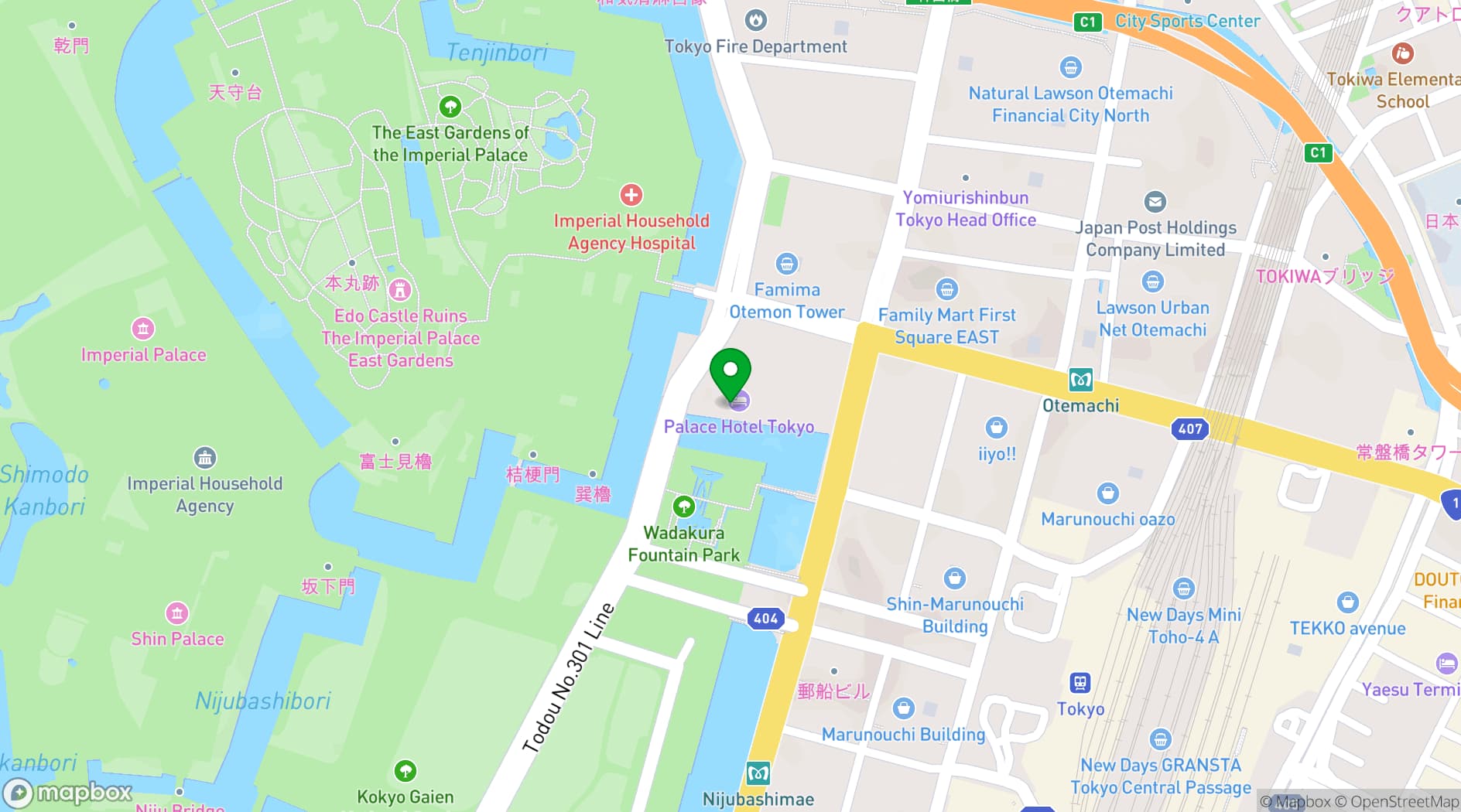 Map showing Palace Hotel Tokyo
