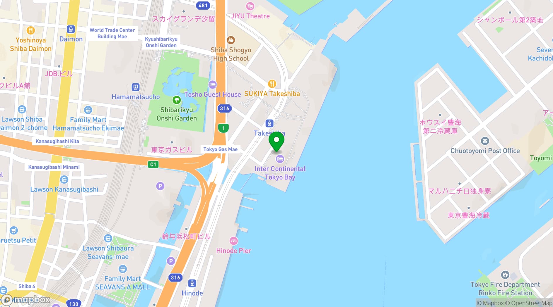 Map showing InterContinental Tokyo Bay