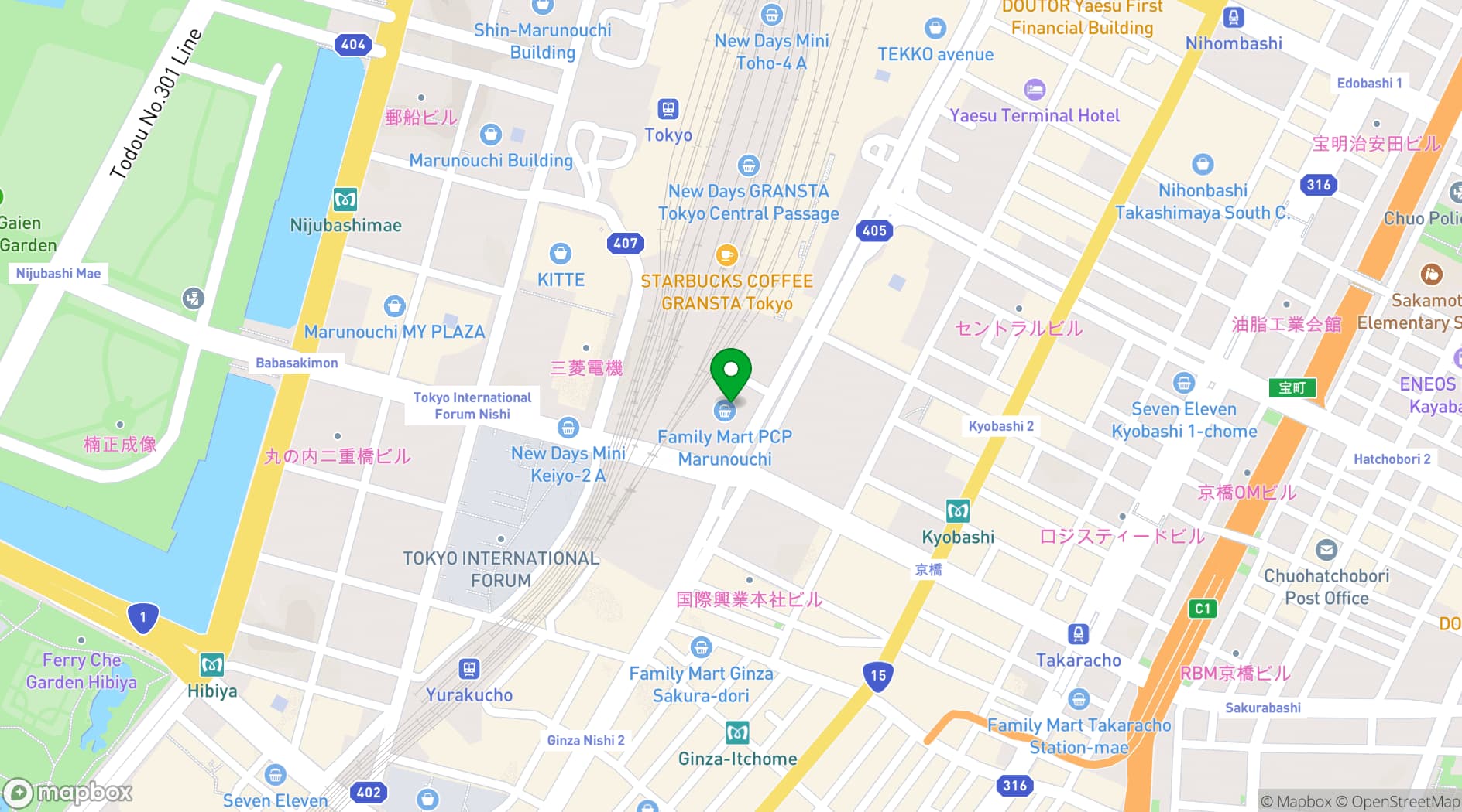 Map showing Four Seasons Hotel Tokyo at Marunouchi