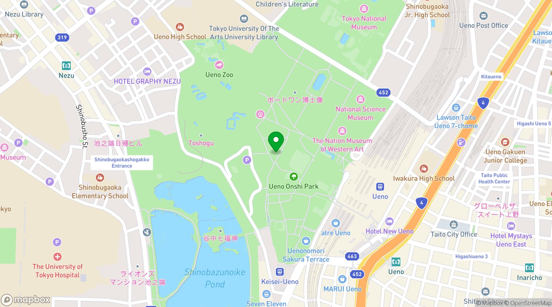 Map showing Tokyo National Museum