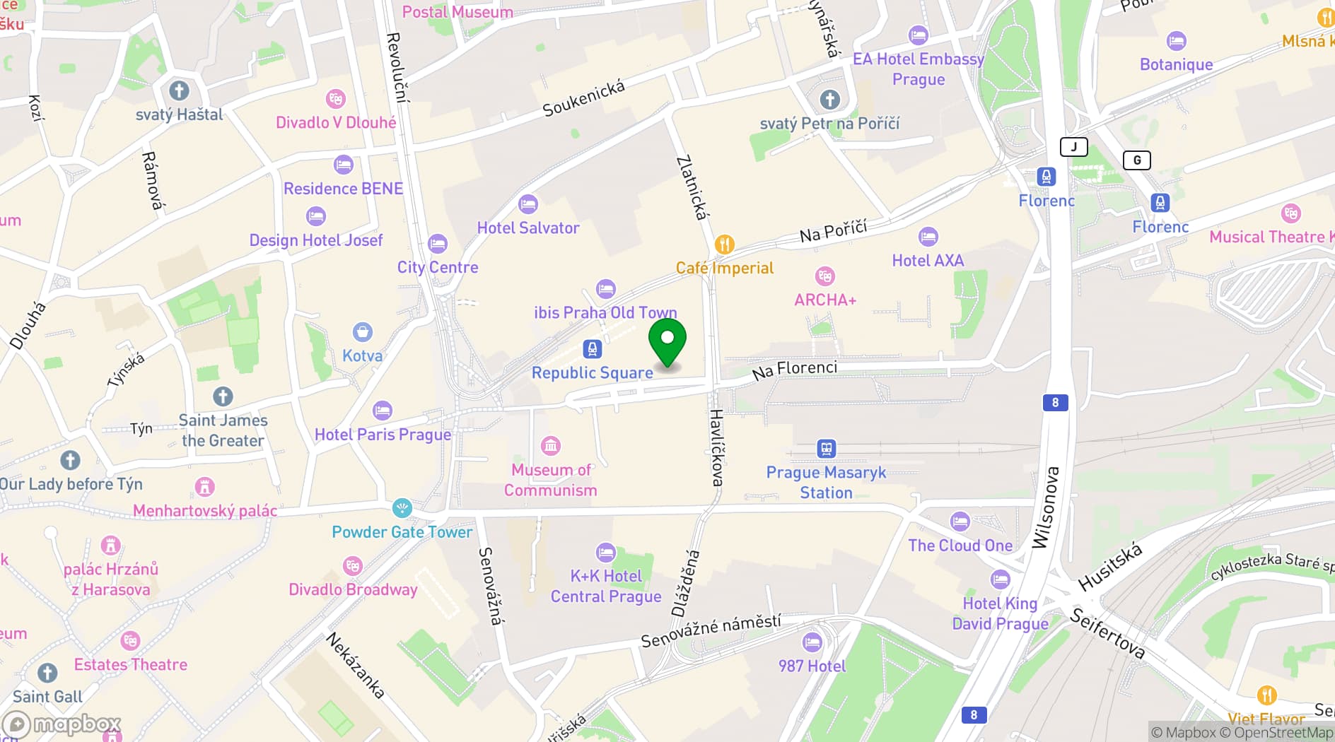 Map showing Hilton Prague Old Town