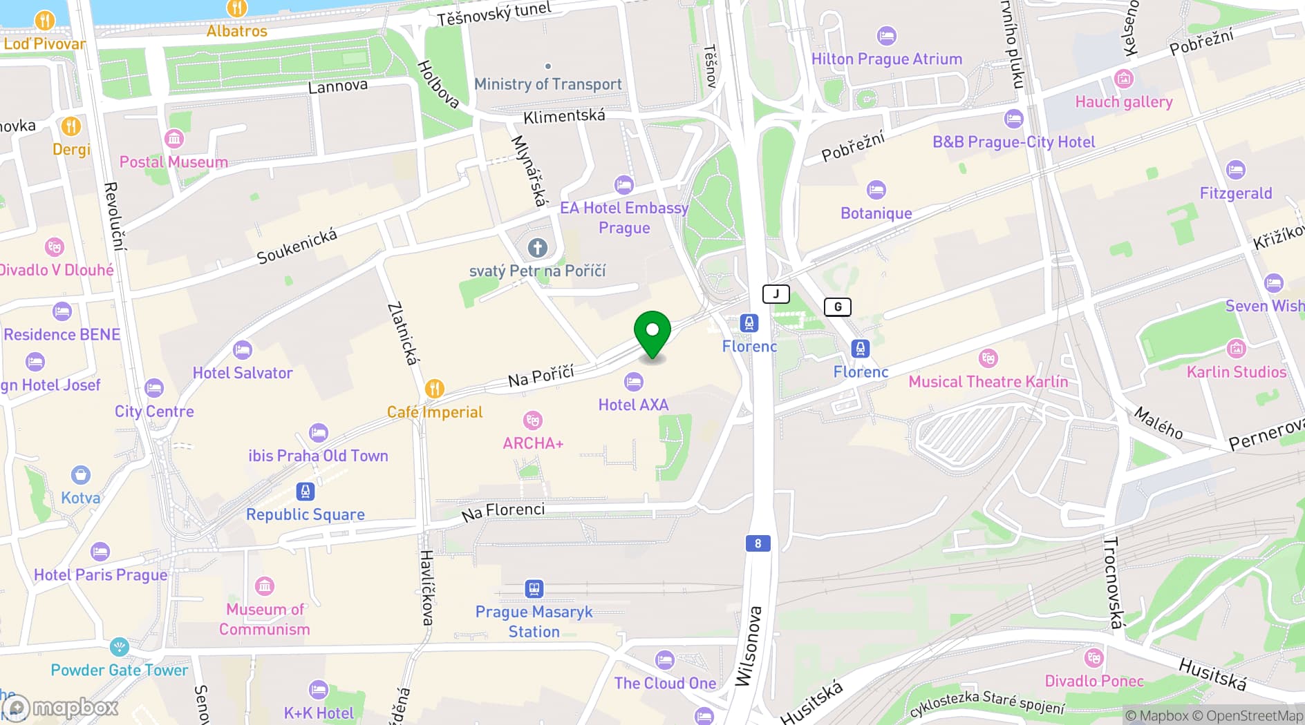 Map showing Grandior Hotel Prague