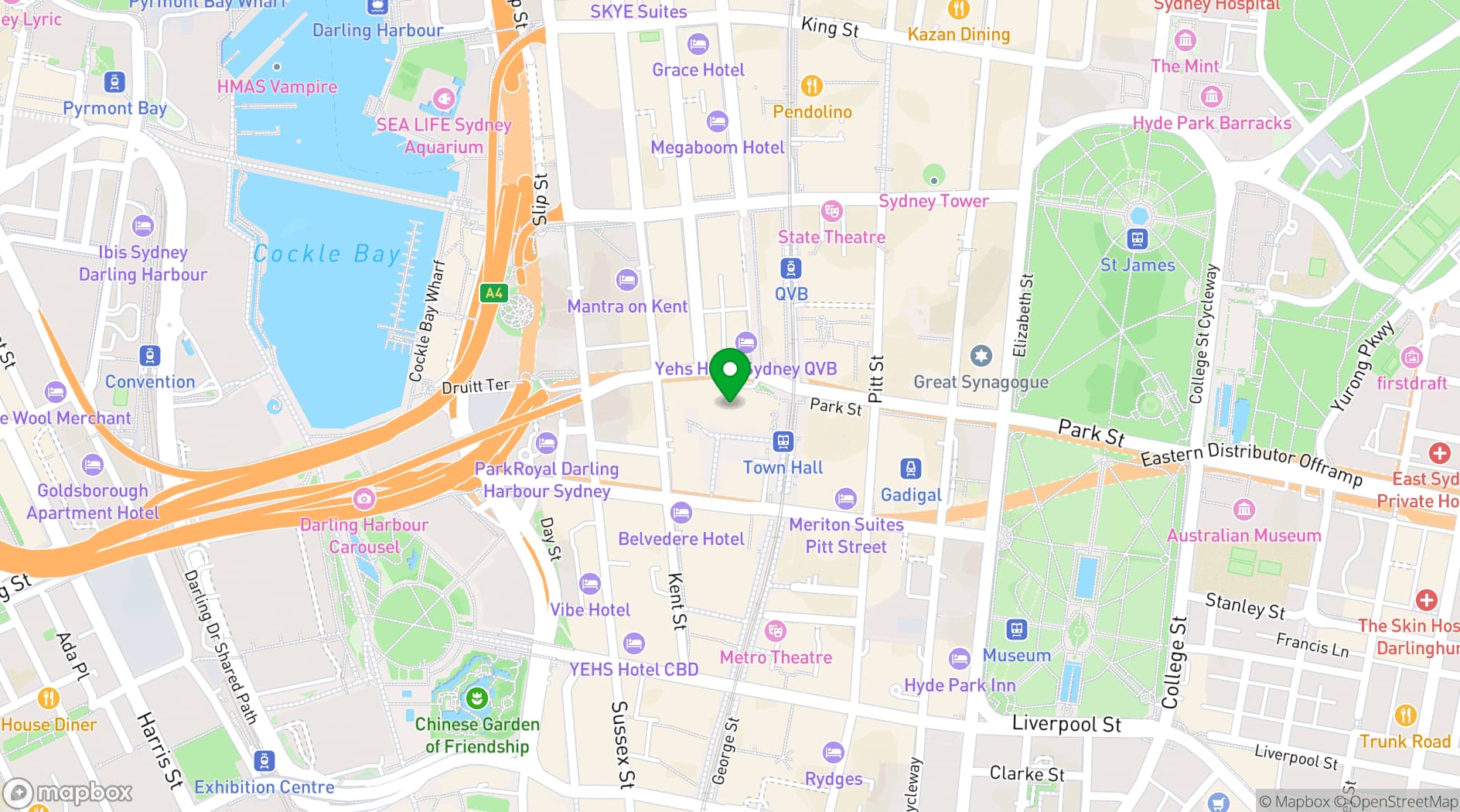 Map showing Sydney Town Hall