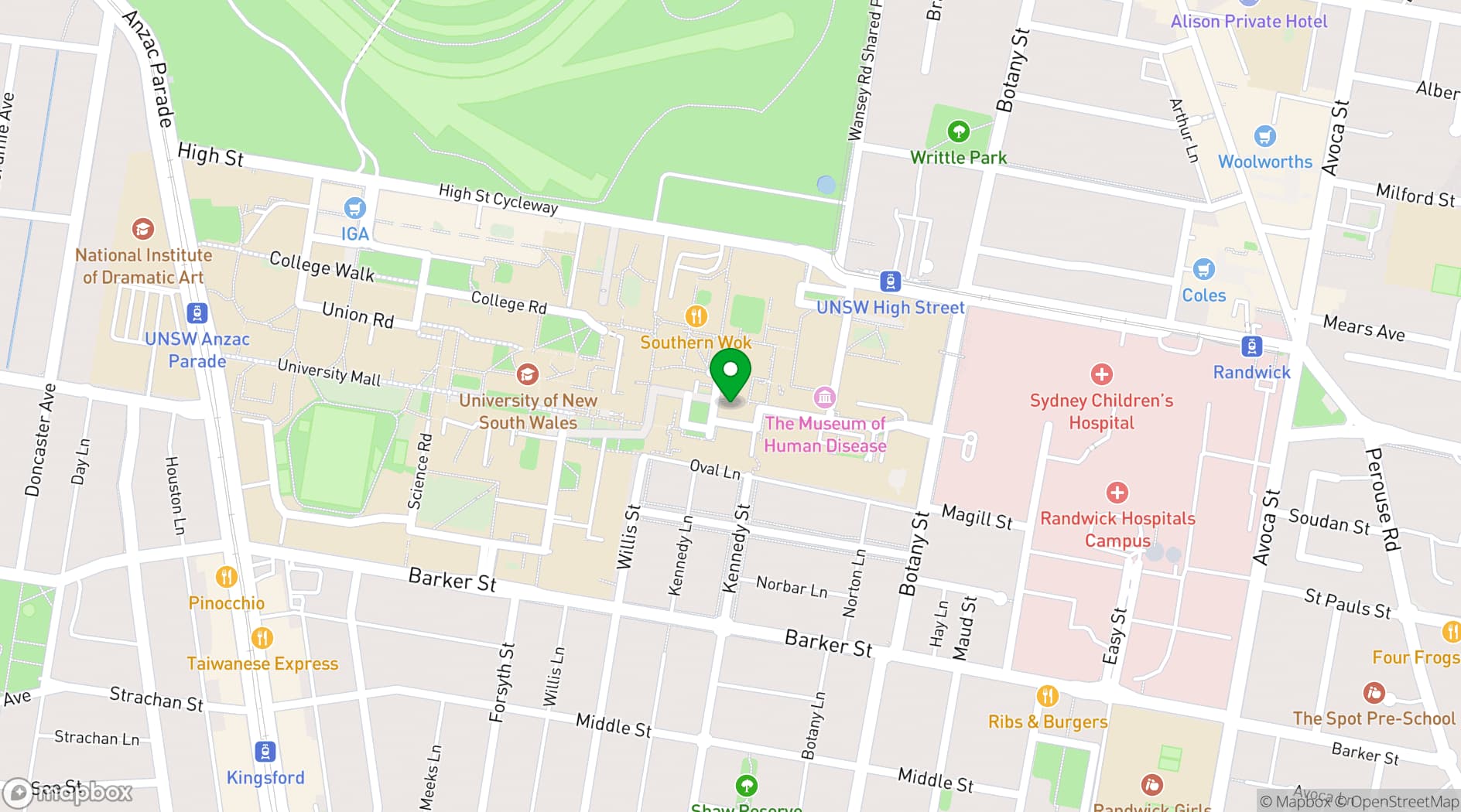 Map showing The Lounge UNSW
