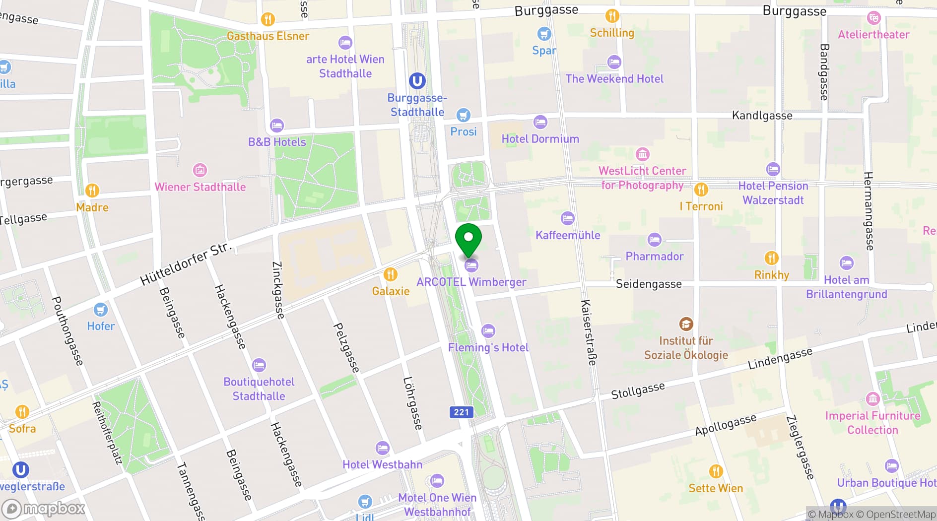 Map showing ARCOTEL Wimberger Wien