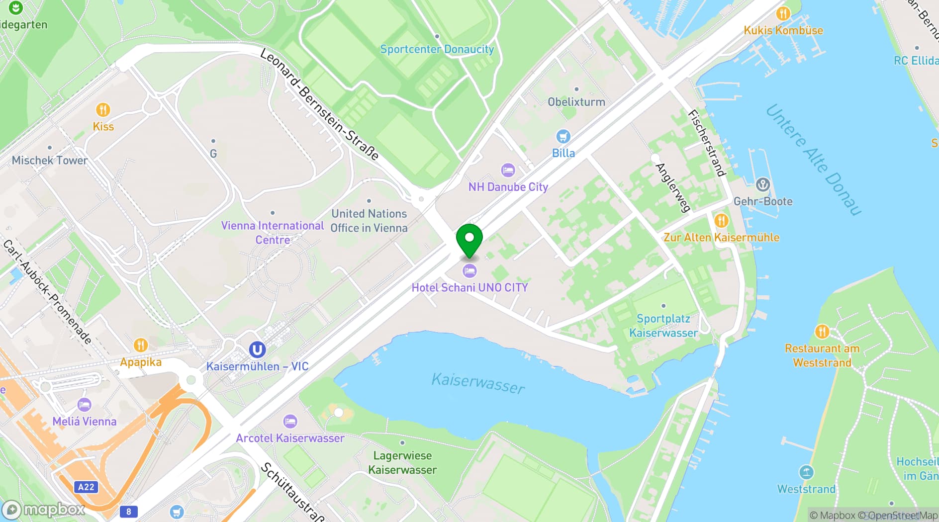 Map showing Hotel Schani UNO City