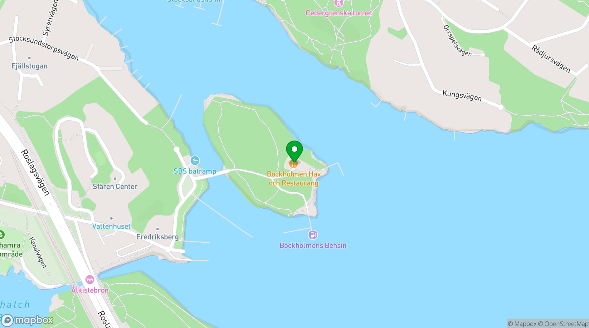 Map showing Bockholmen Hav & Restaurang