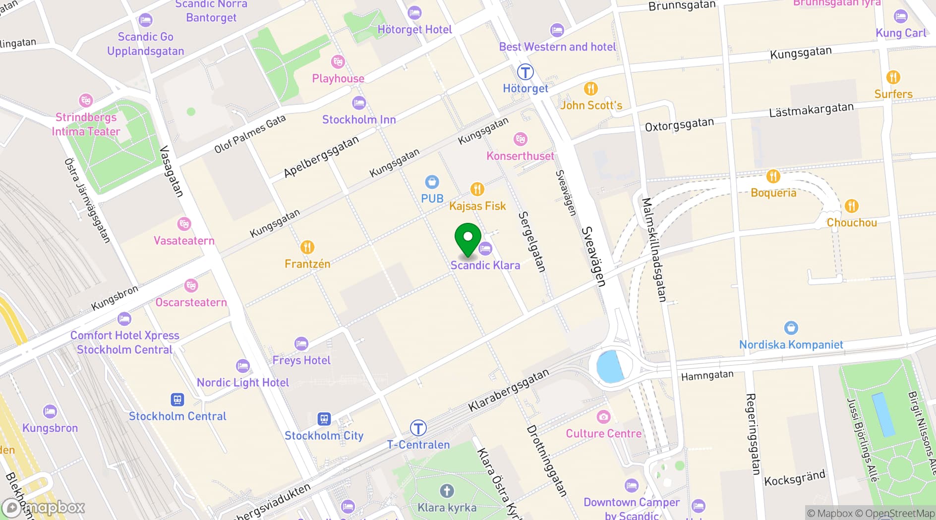 Map showing Scandic Klara