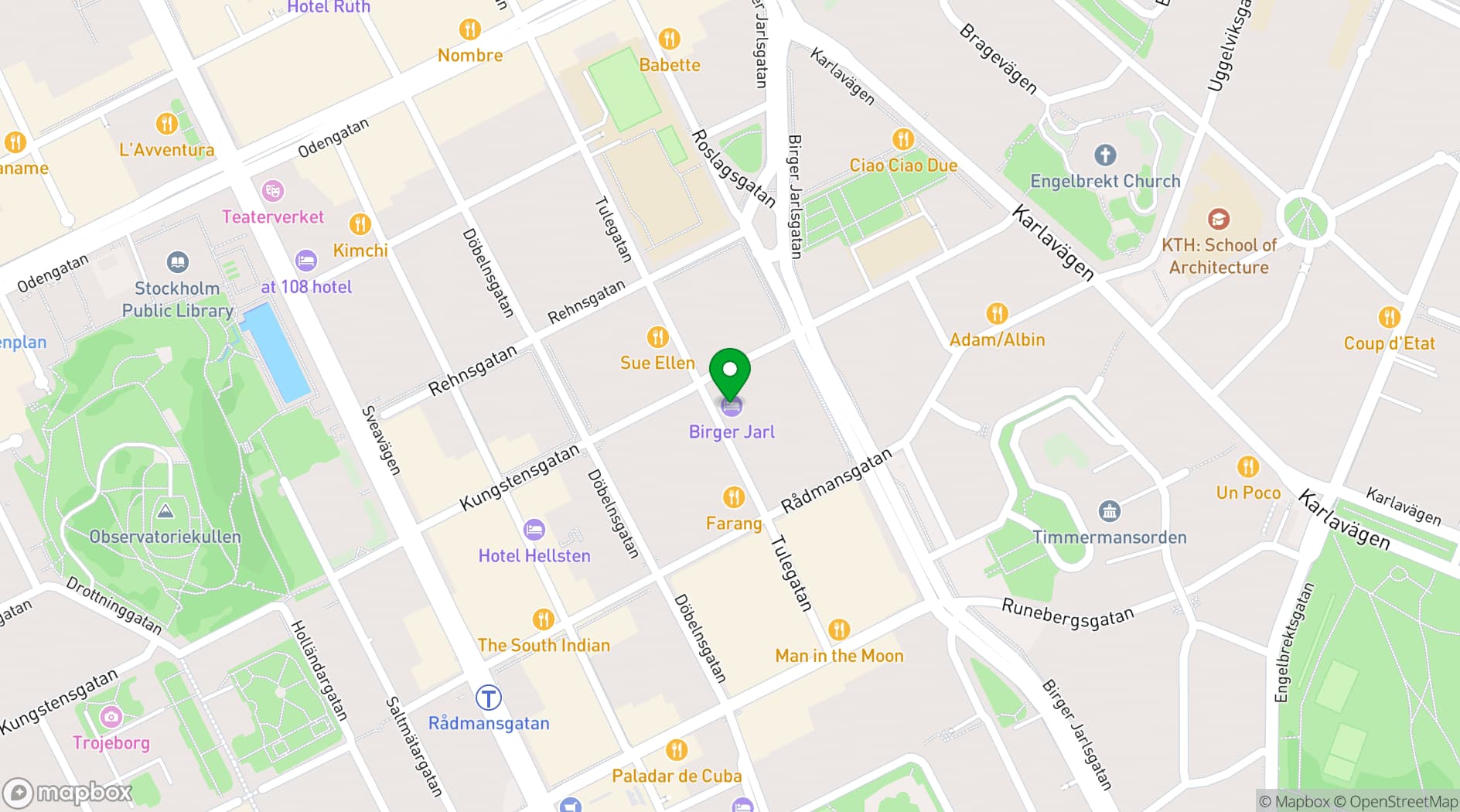 Map showing Hotel Birger Jarl