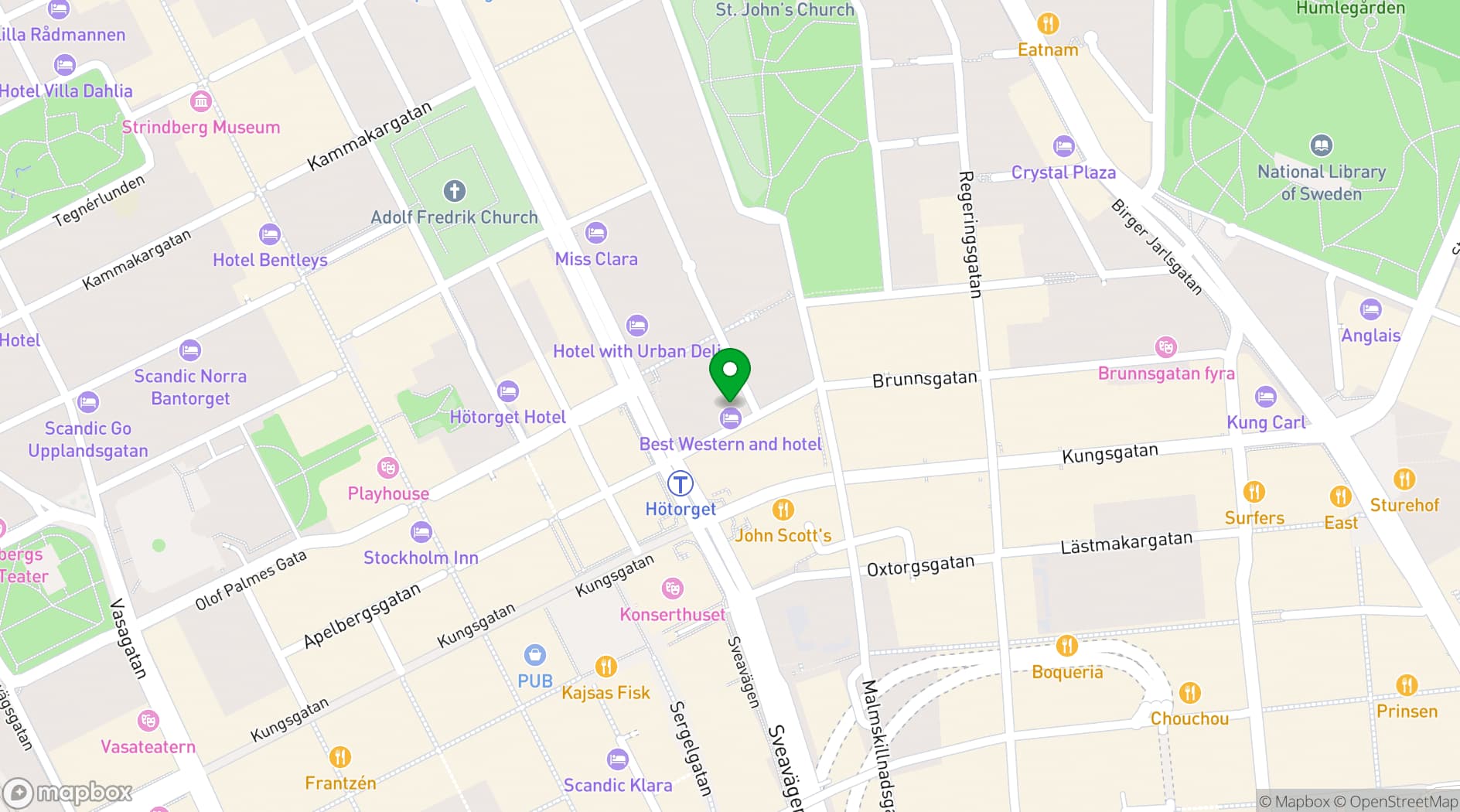 Map showing Best Western and hotel