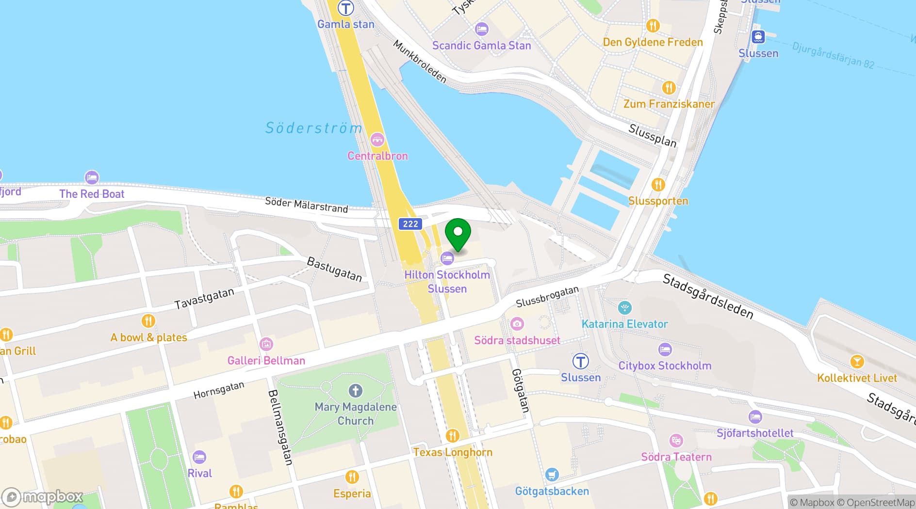 Map showing Hilton Stockholm Slussen