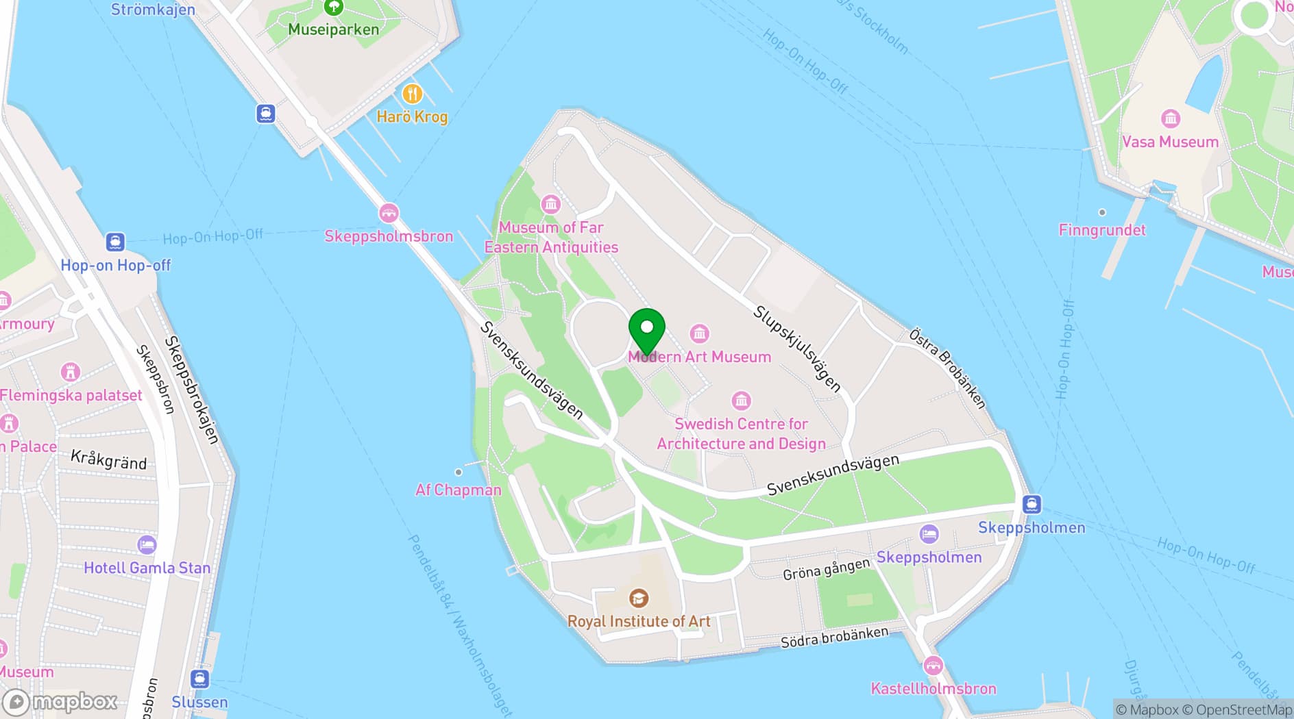 Map showing Concert Hall on Skeppsholmen