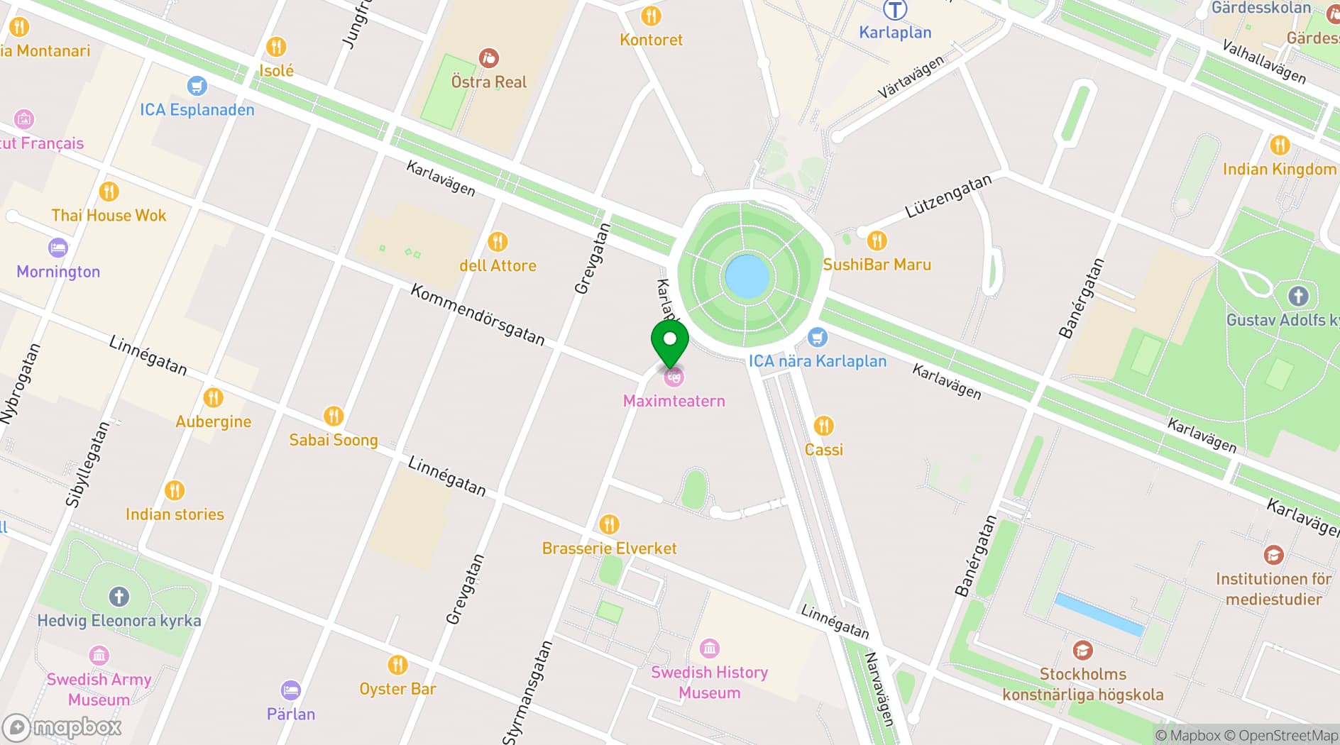 Map showing Maxim Stockholm
