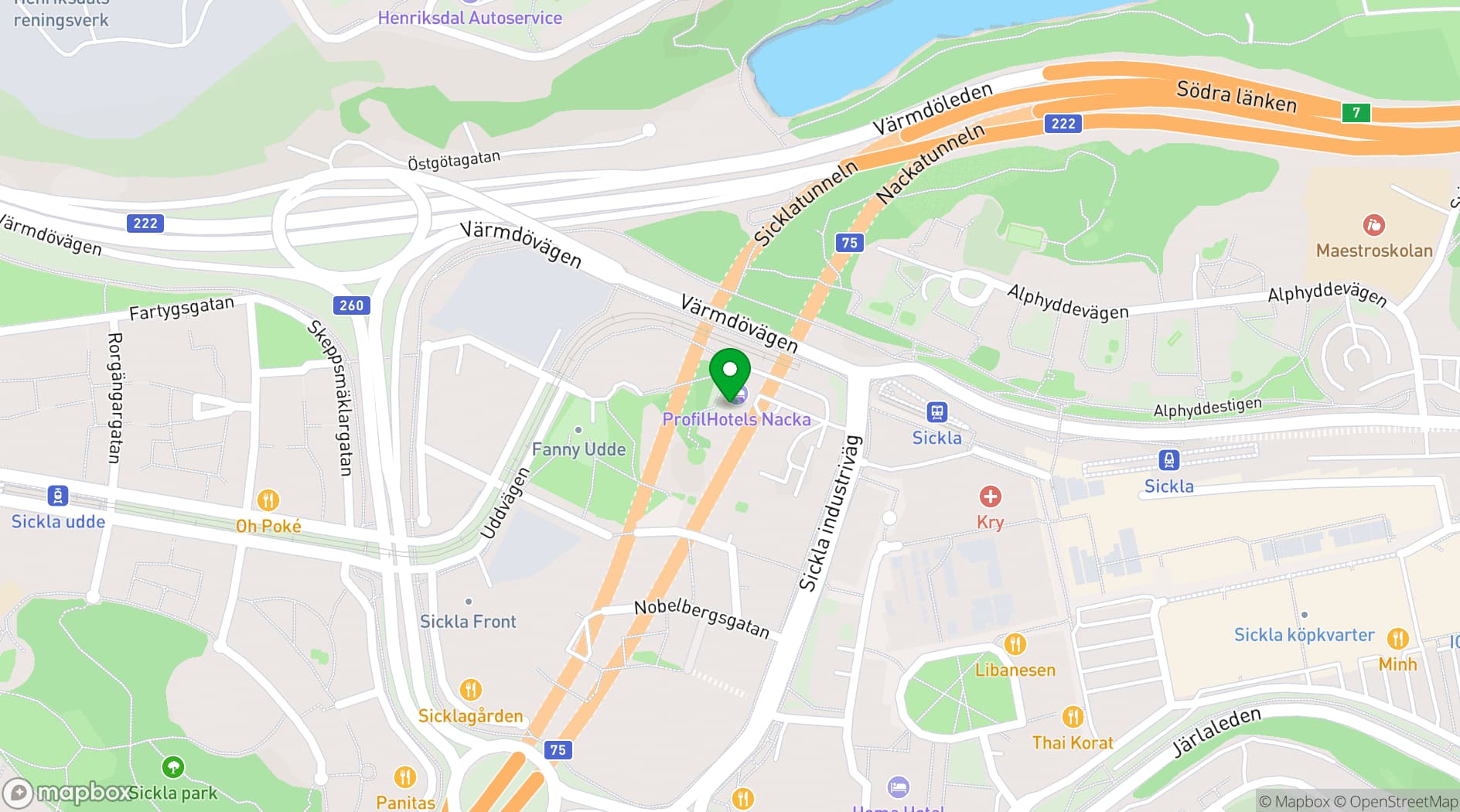 Map showing ProfilHotels | Nacka