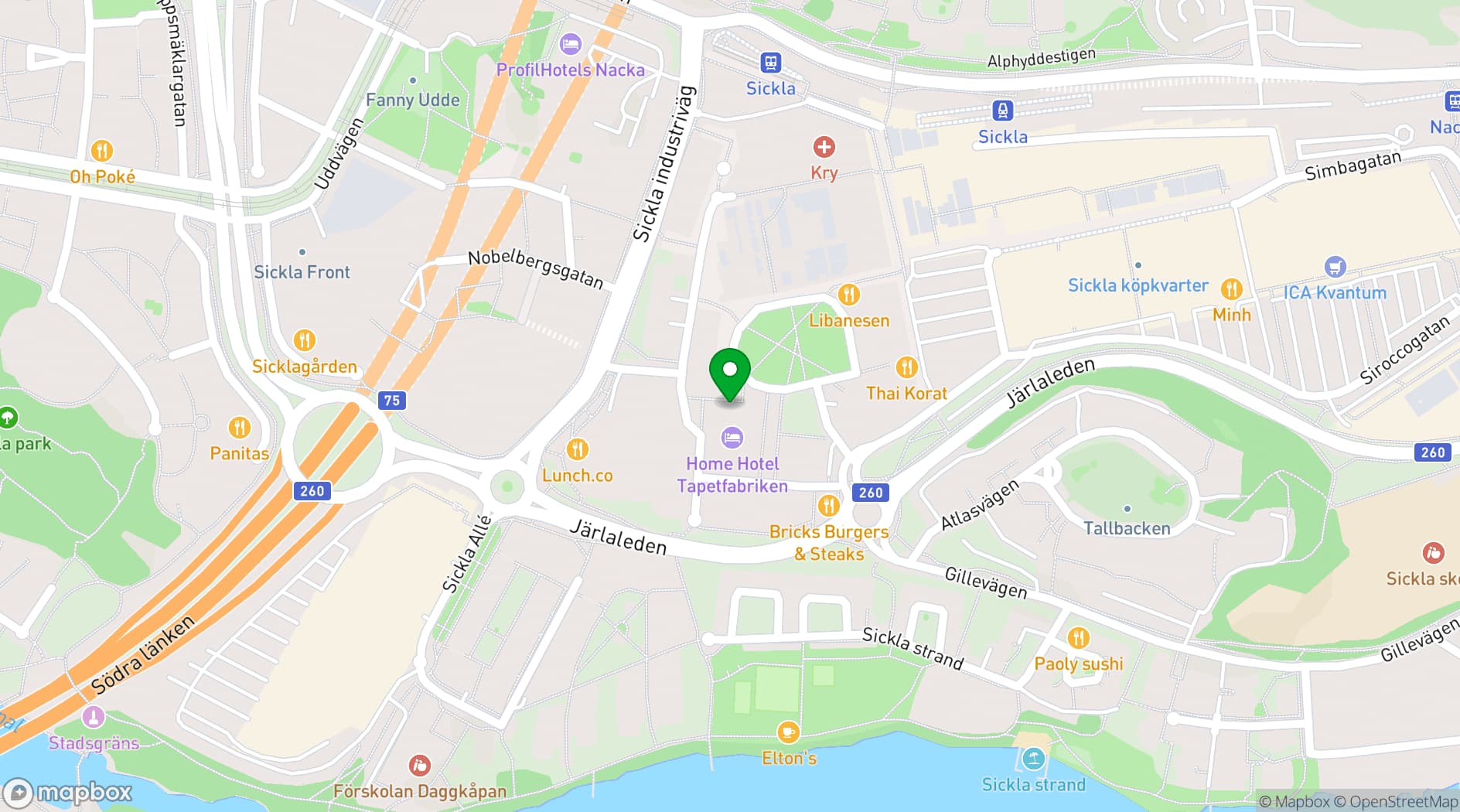 Map showing Clarion Hotel Tapetfabriken