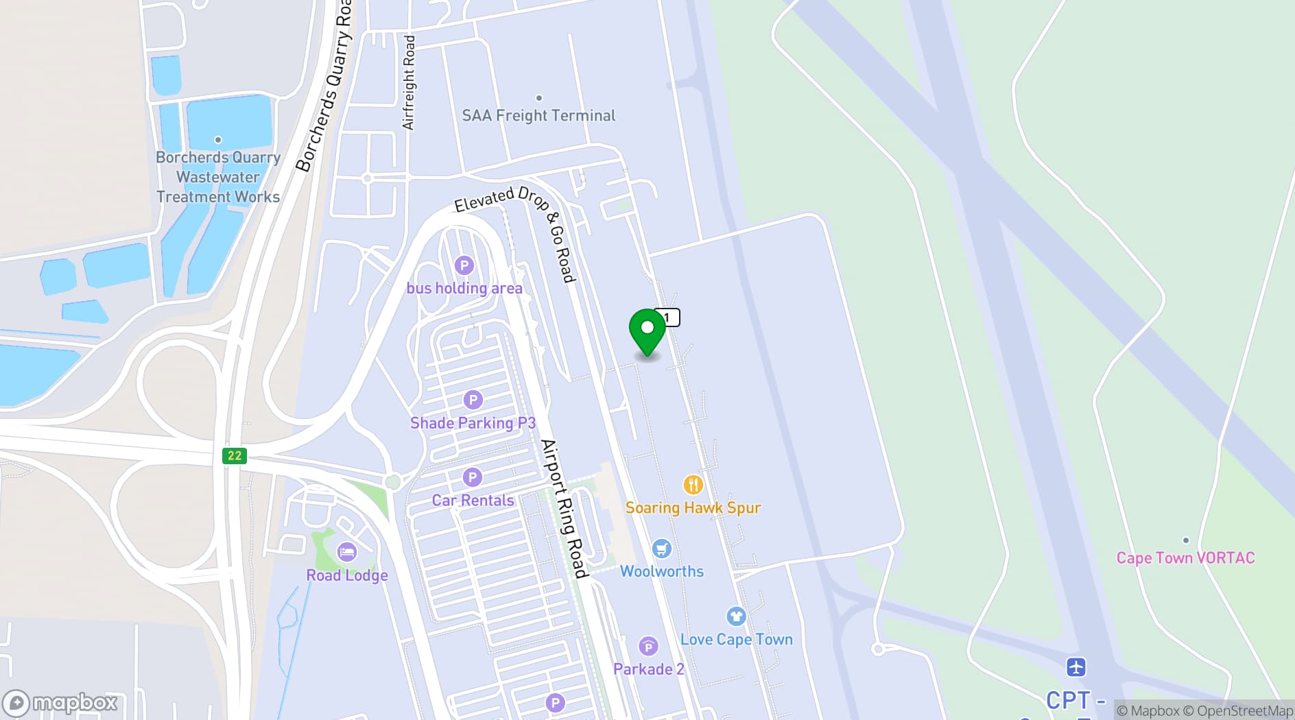 Map showing Cape Town International Airport Premium Lounges