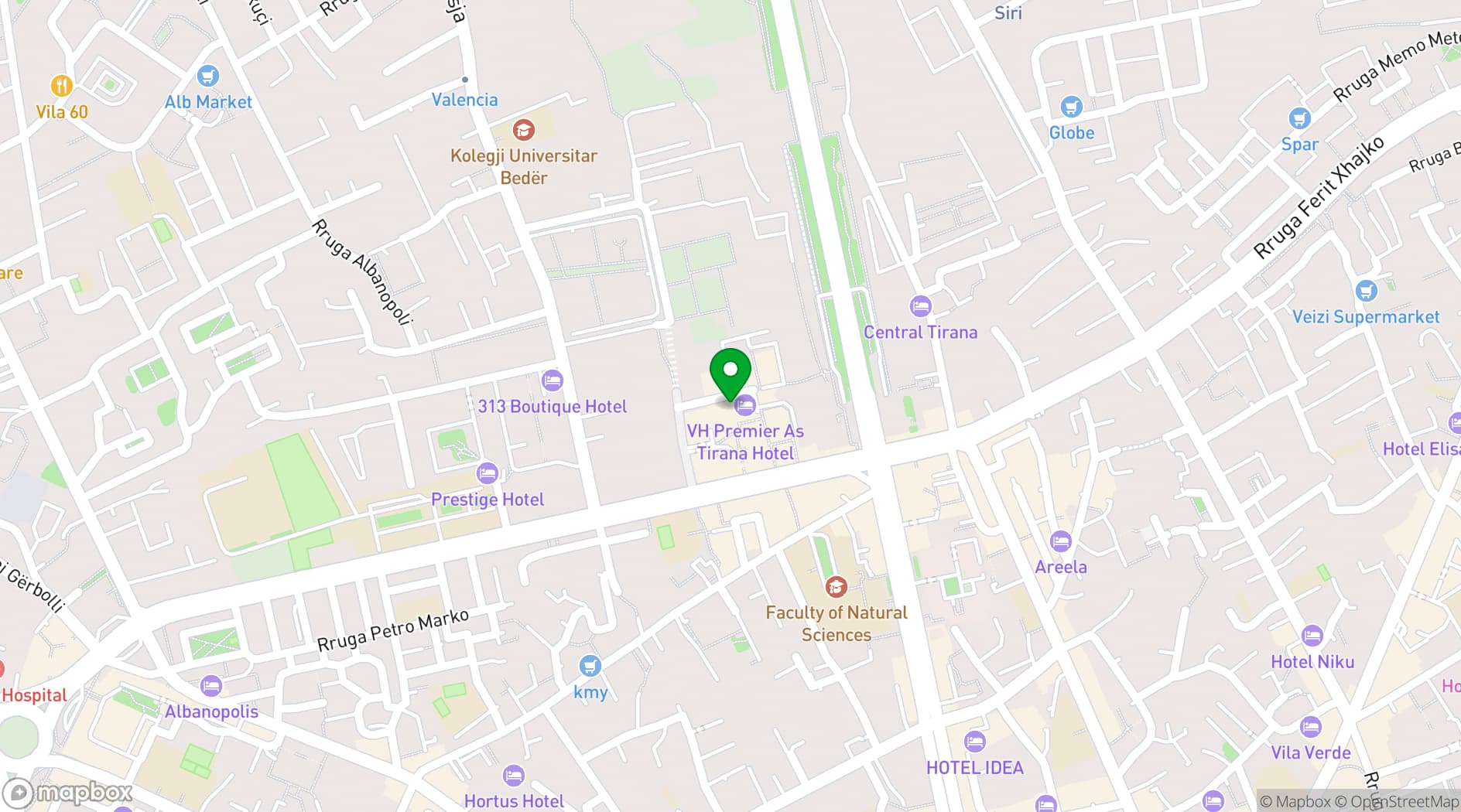 Map showing VH PREMIER AS TIRANA HOTEL