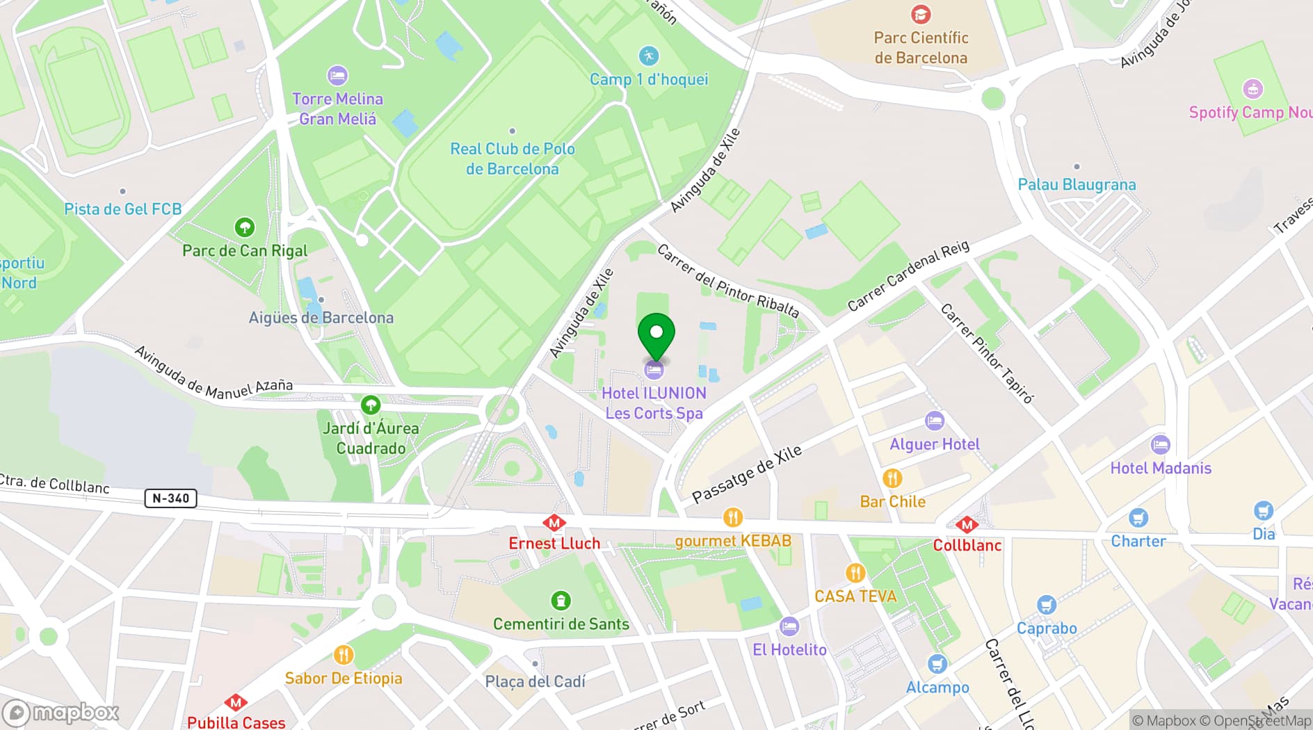 Map showing ILUNION Les Corts Spa