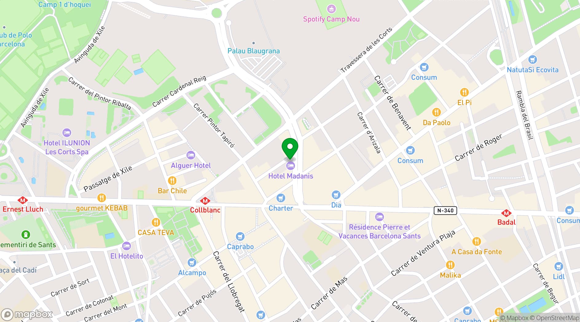 Map showing Hotel Madanis