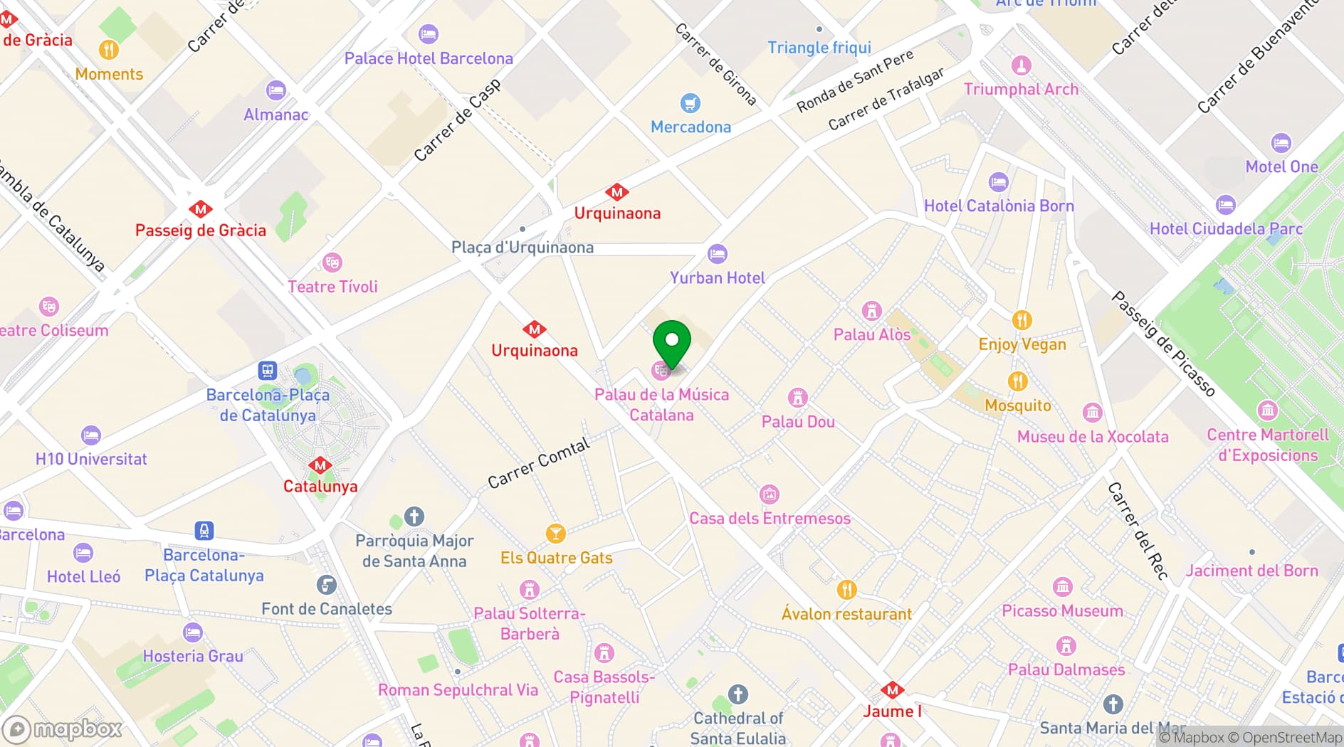 Map showing Palau de la Música Catalana