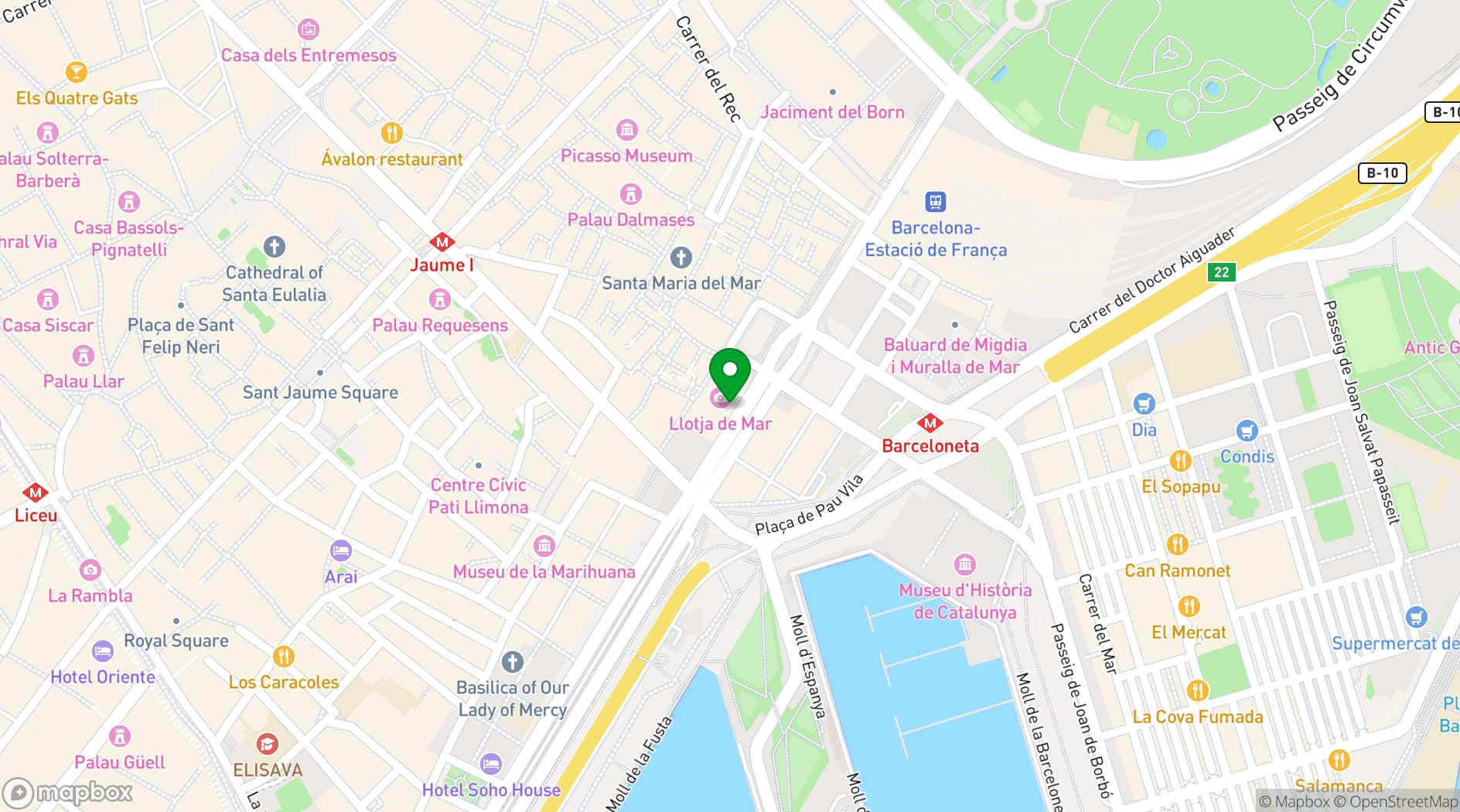 Map showing La Llotja de Mar