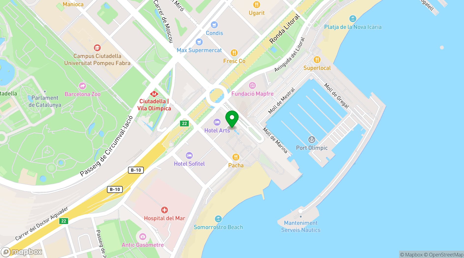Map showing Hotel Arts Barcelona