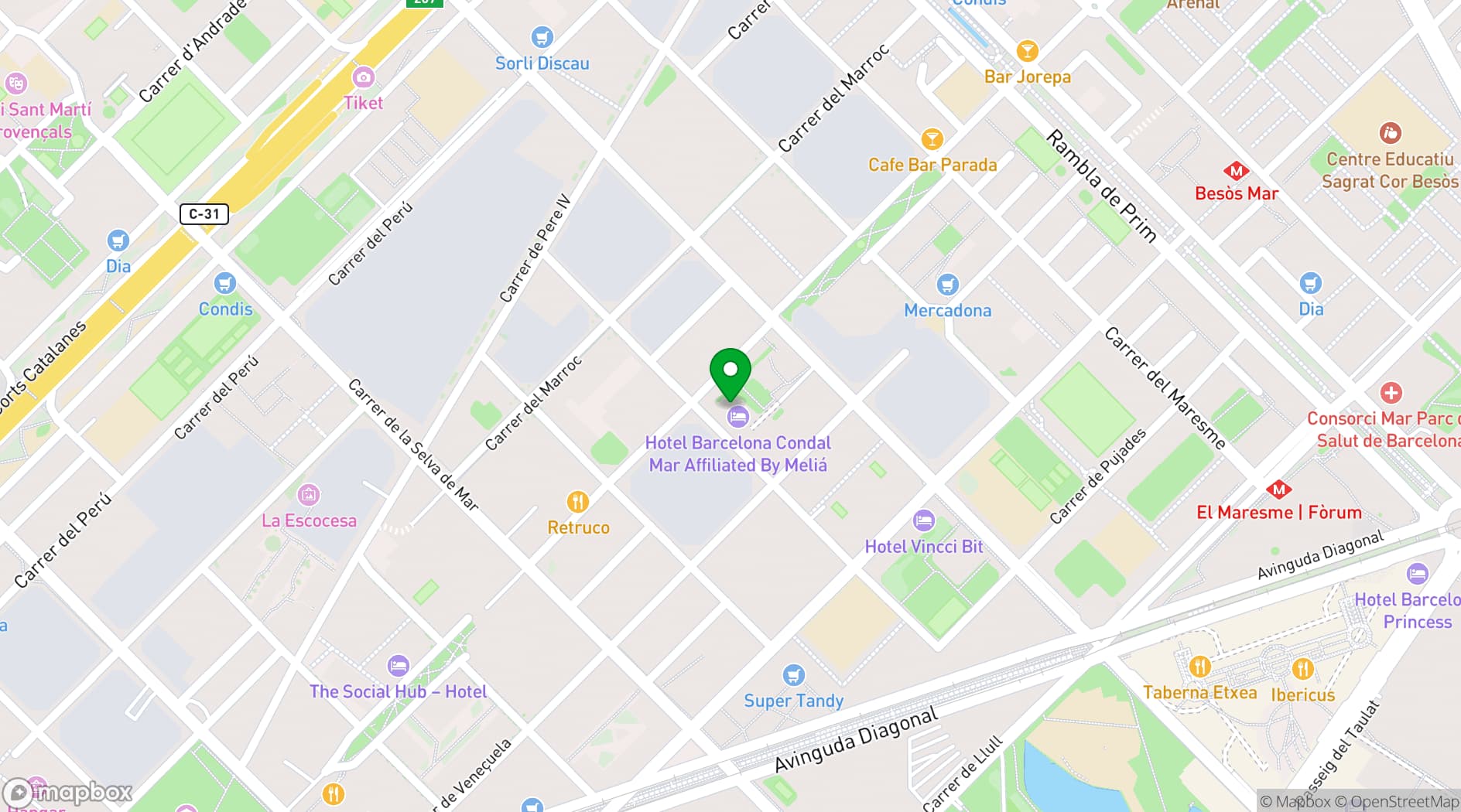 Map showing Hotel Barcelona Condal Mar
