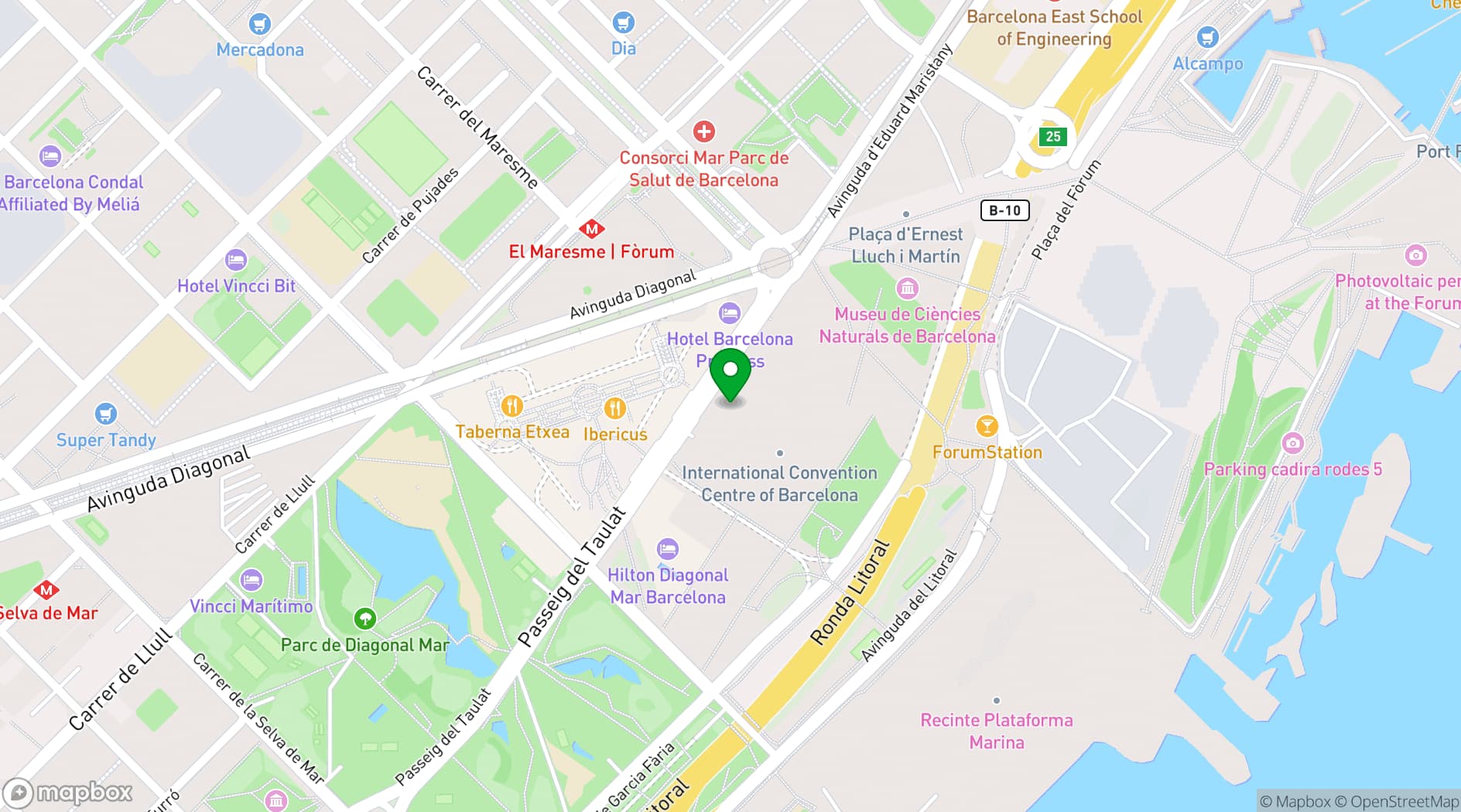 Map showing AC HOTEL BARCELONA FORUM