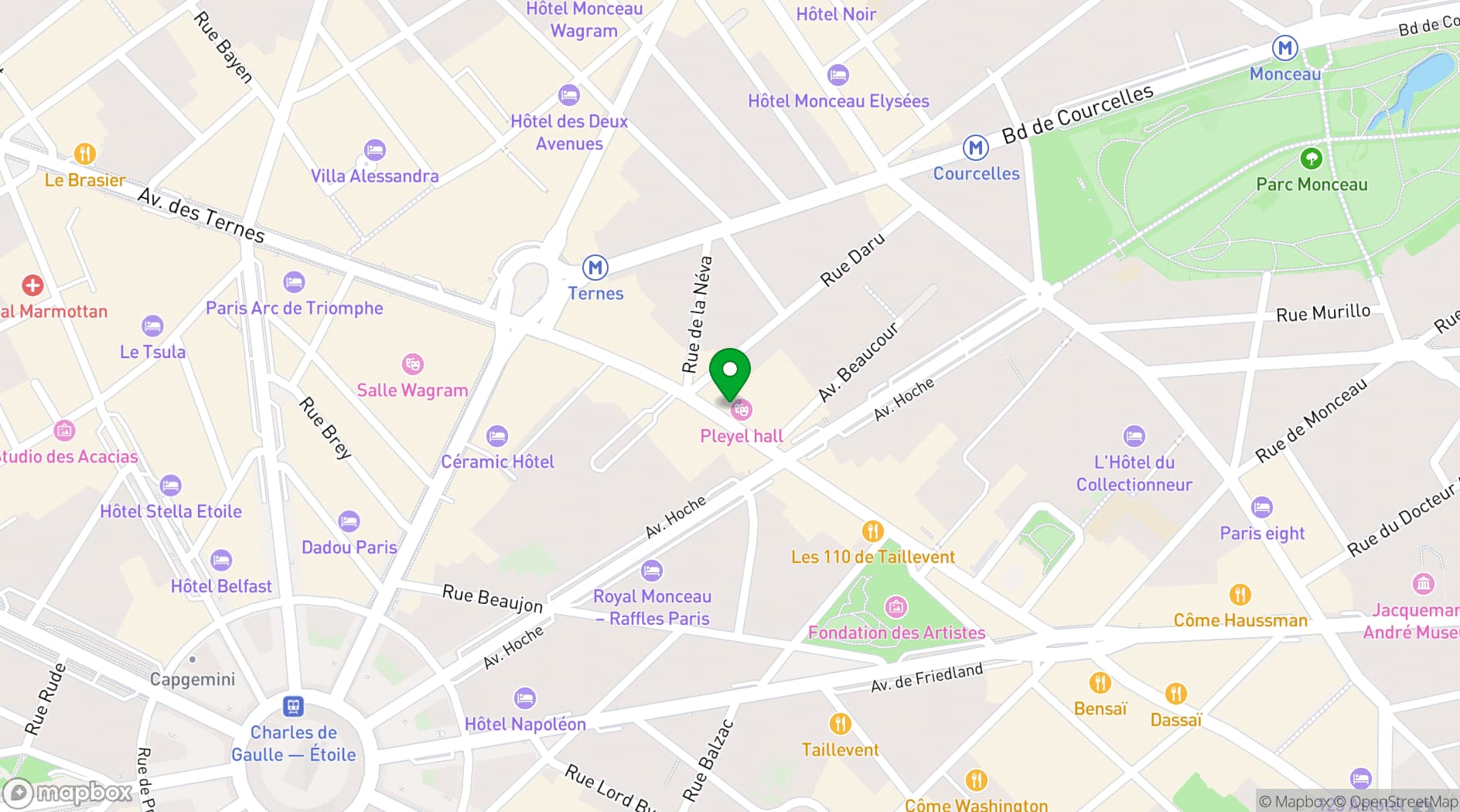 Map showing Salle Pleyel