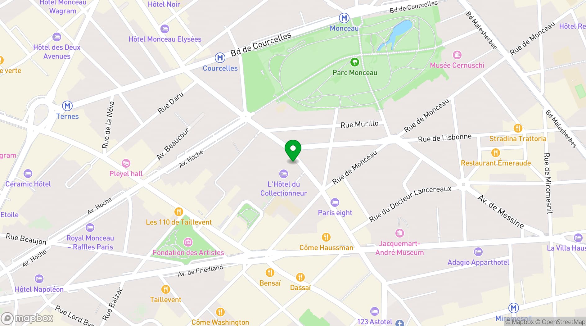 Map showing Hôtel du Collectionneur Arc de Triomphe
