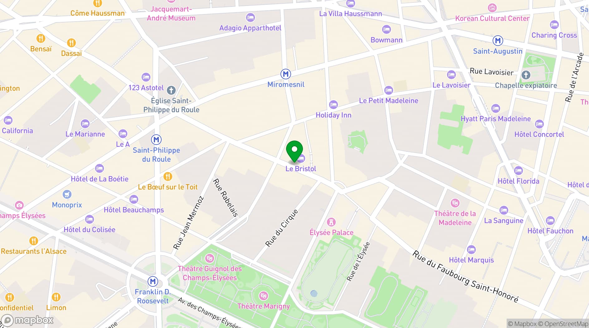 Map showing Le Bristol Paris