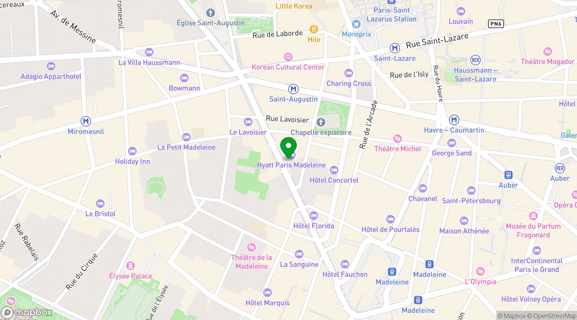 Map showing Hyatt Paris Madeleine