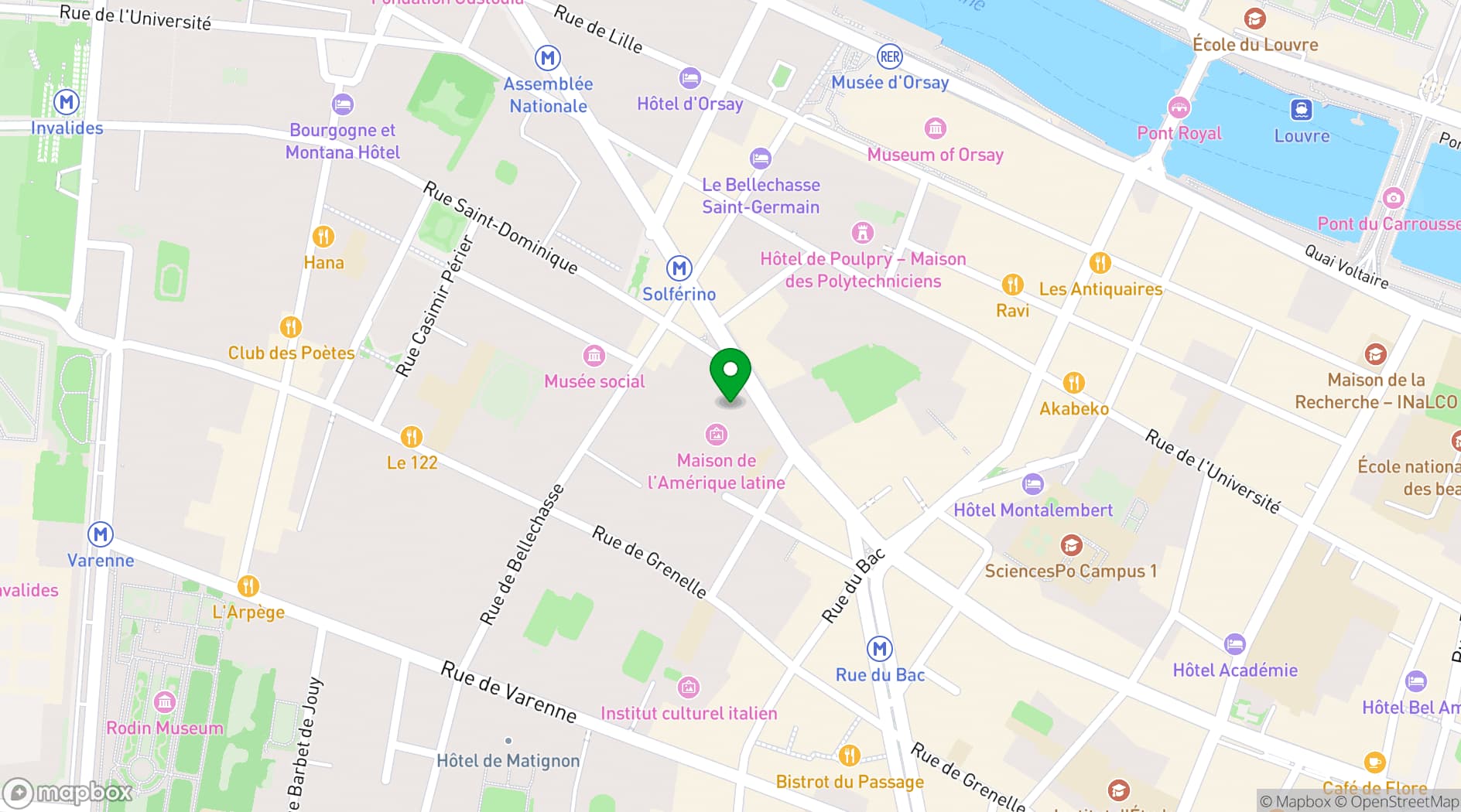 Map showing Maison de l'Amérique Latine
