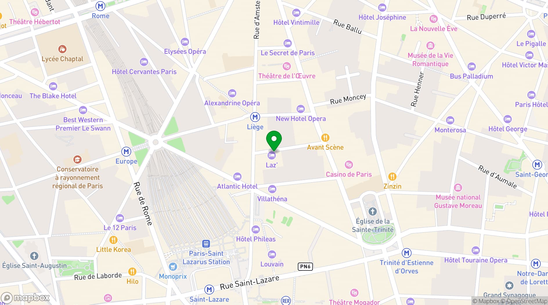 Map showing LAZ' Hôtel Spa Urbain