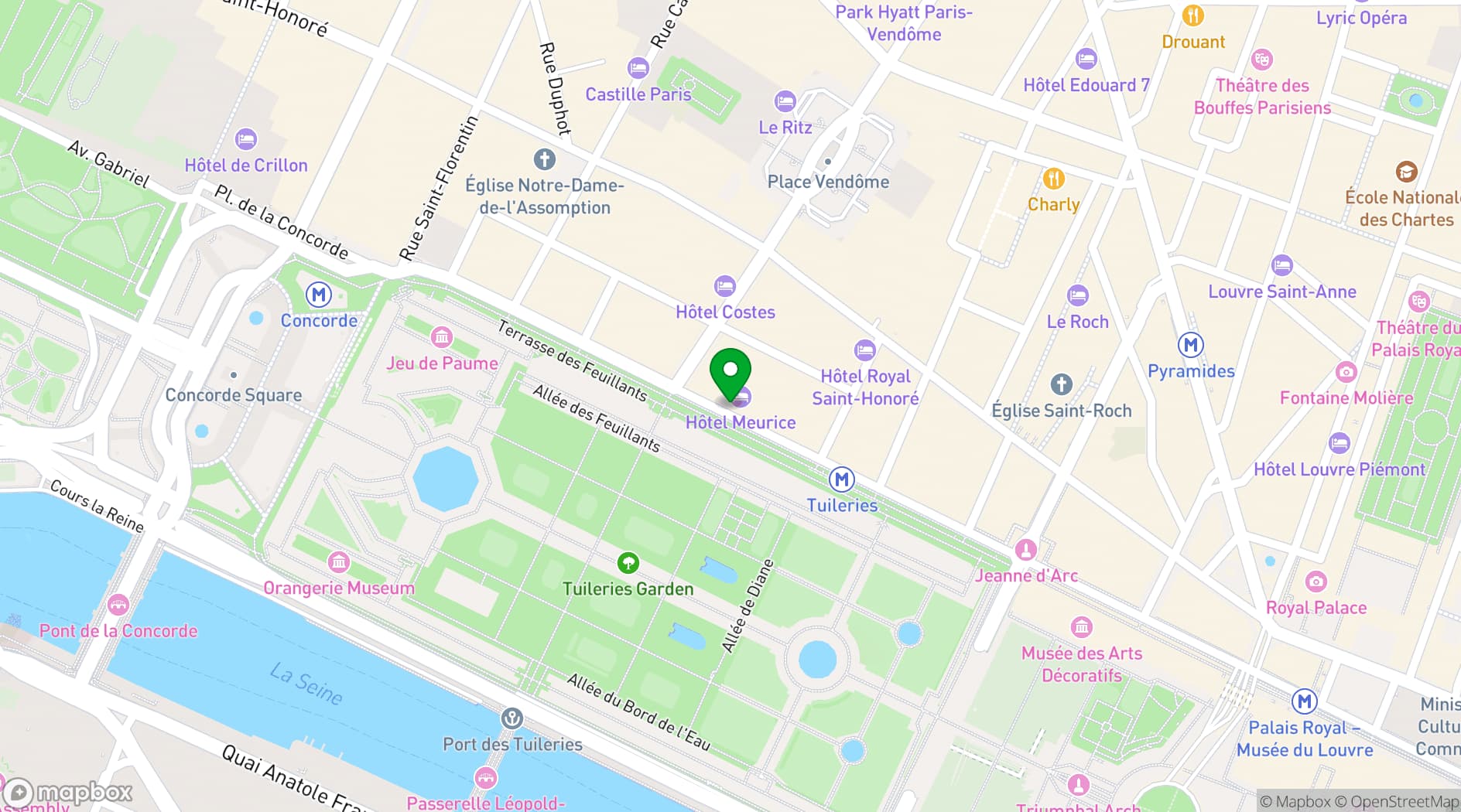 Map showing Le Meurice