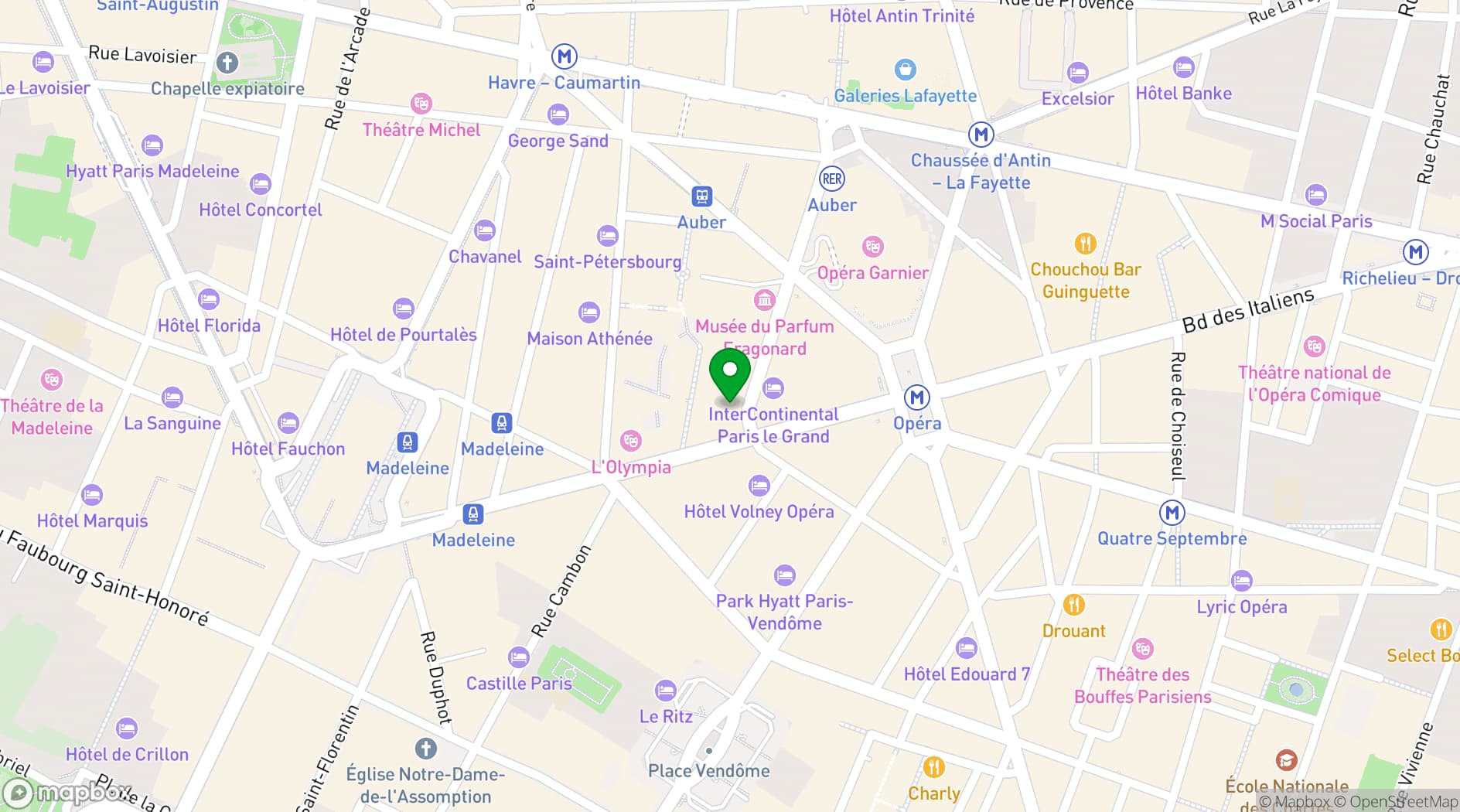 Map showing Sofitel Le Scribe Paris Opéra