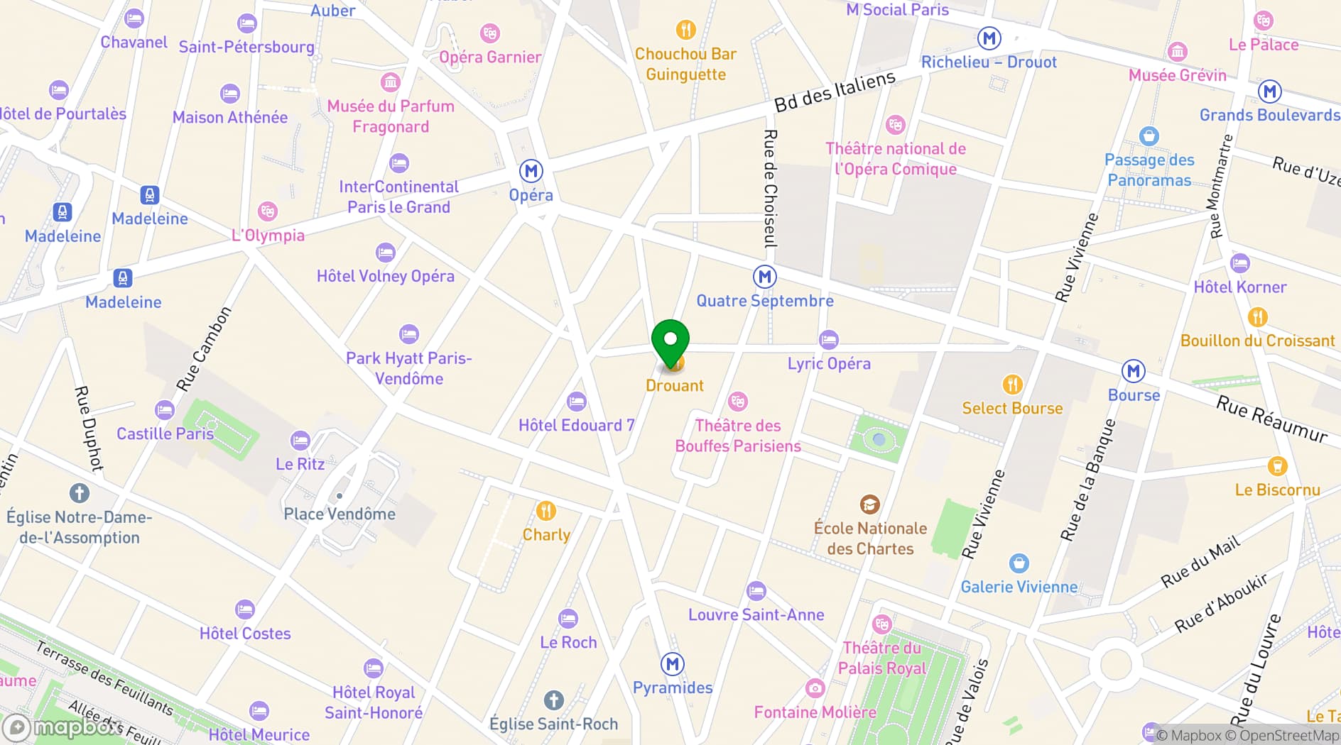 Map showing Drouant Restaurant