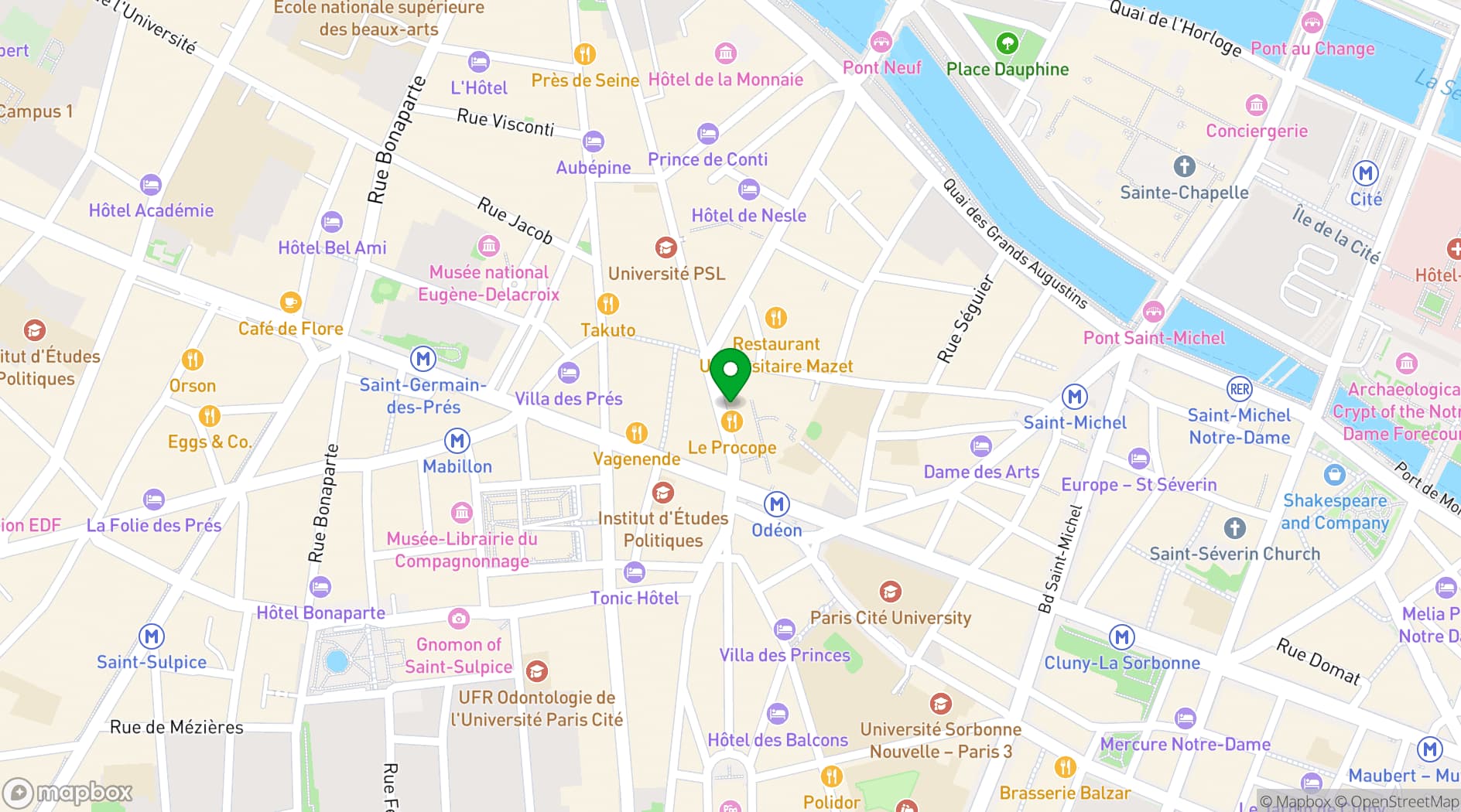 Map showing Hotel Left Bank - Paris Boutique Hotel