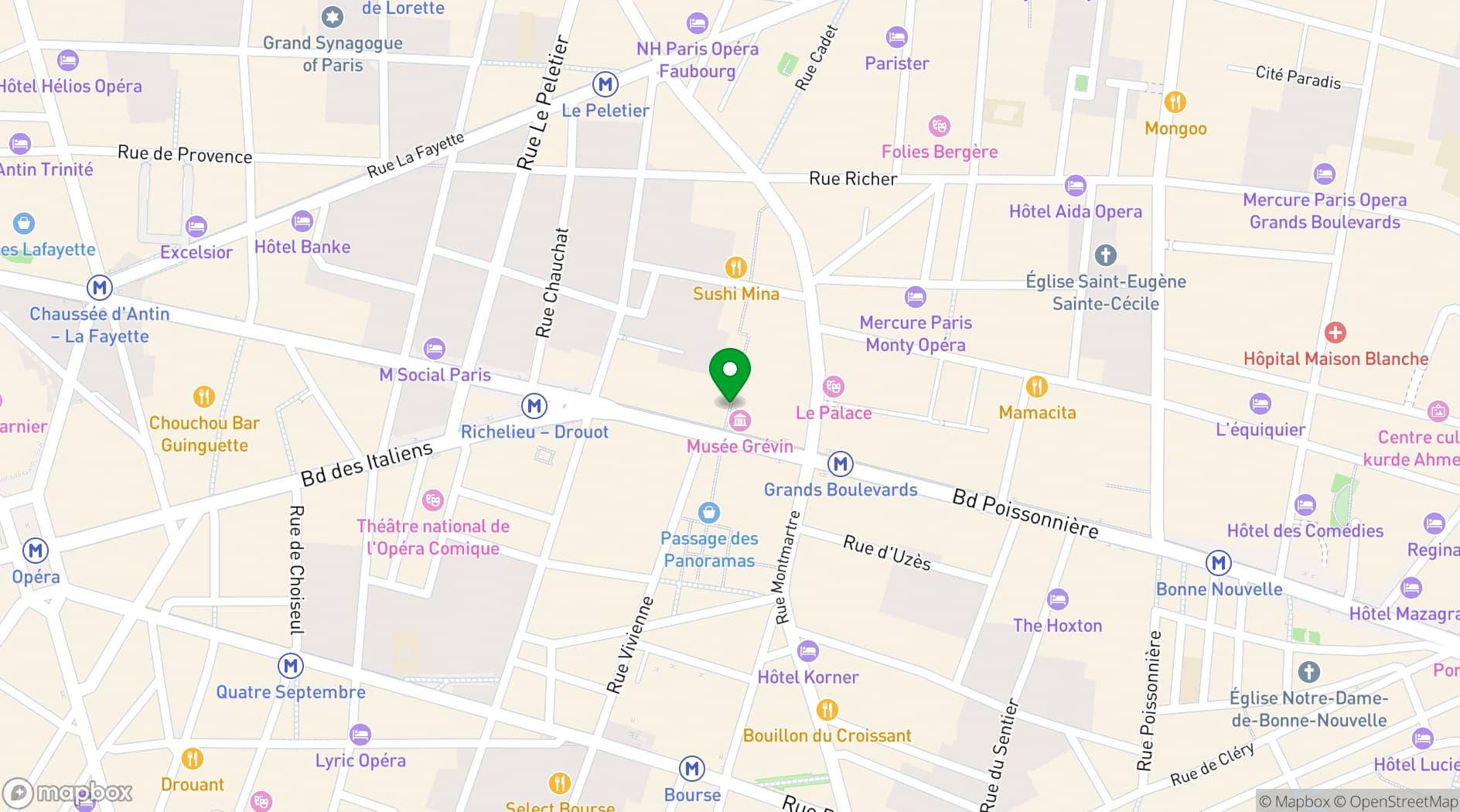 Map showing New Hotel Opéra