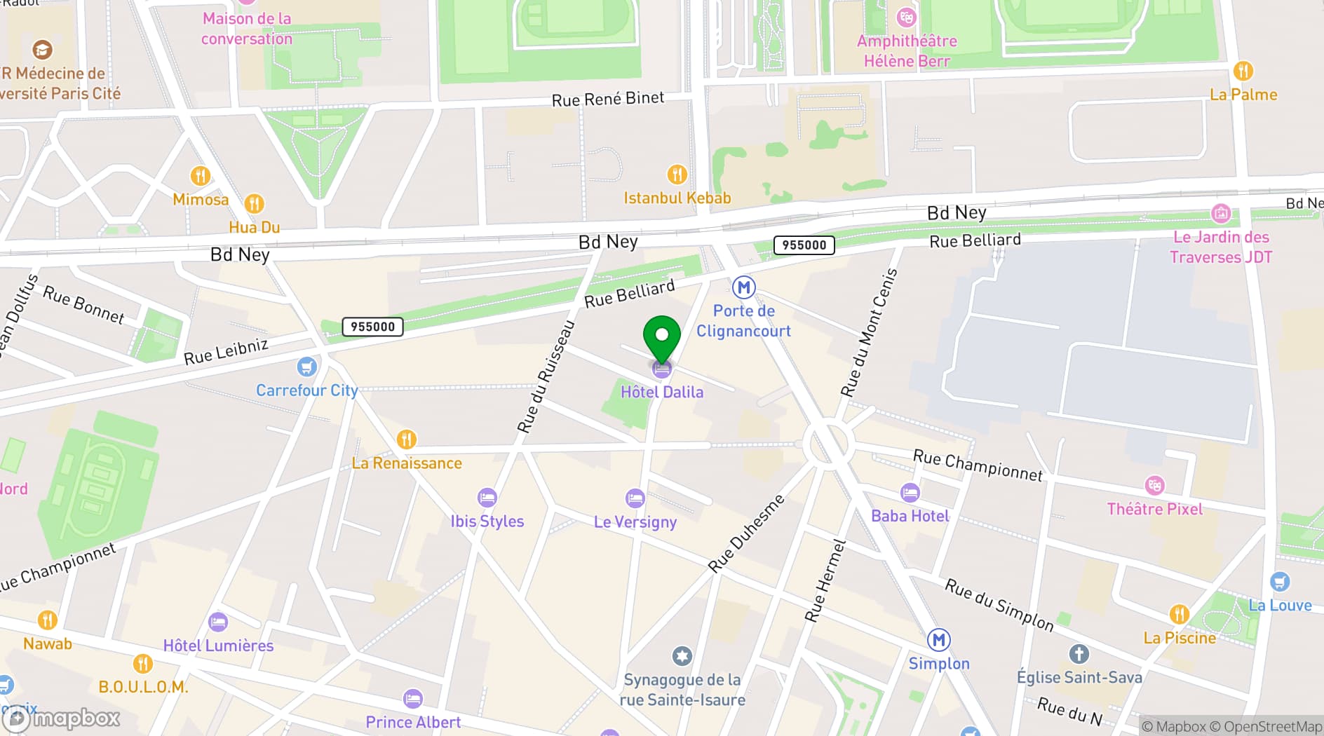 Map showing Hôtel Dalila