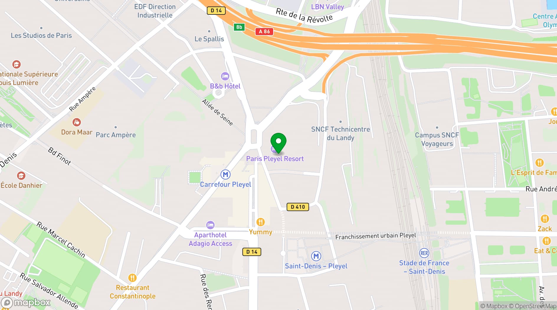 Map showing H4 Hotel Wyndham Paris Pleyel Resort