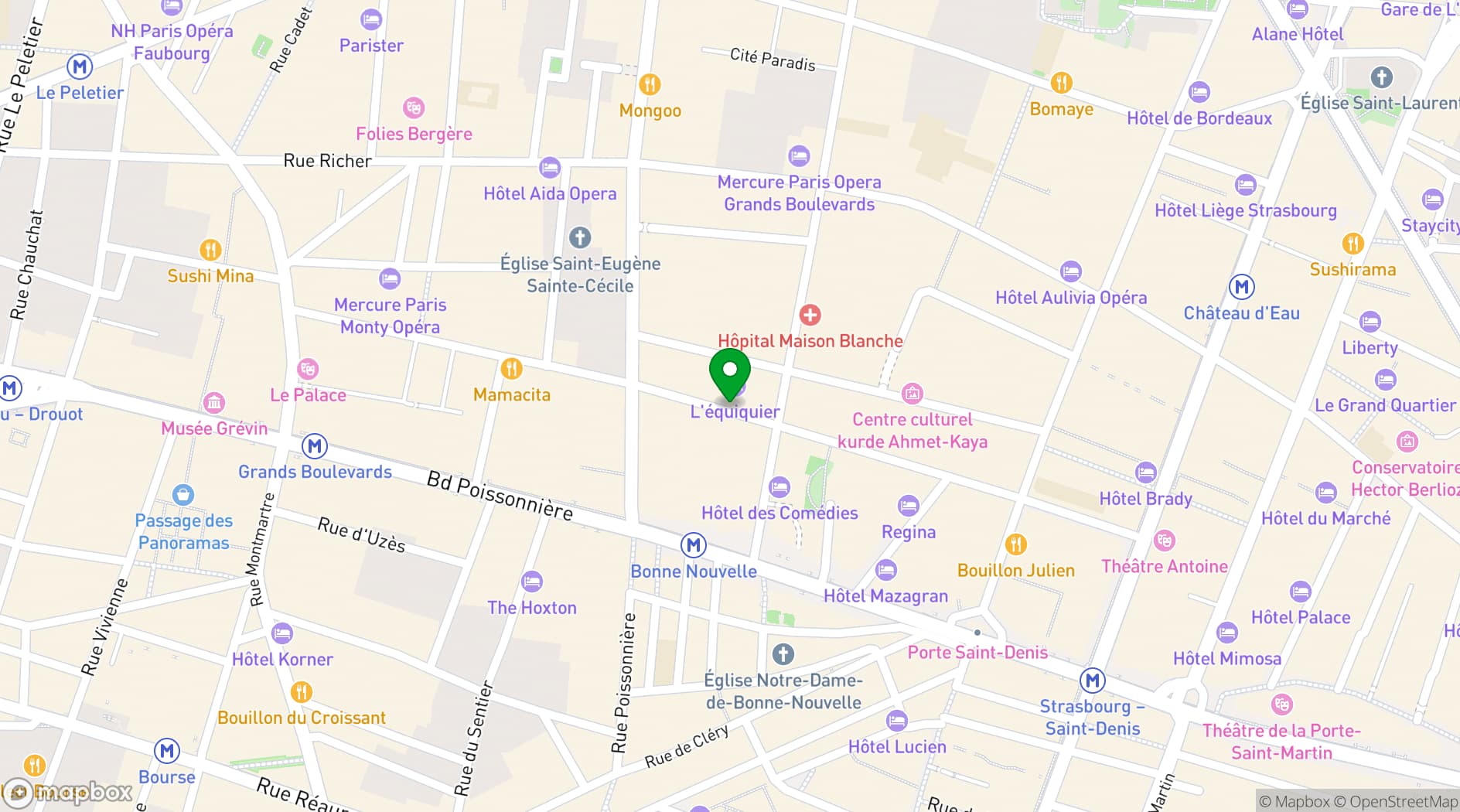 Map showing Hôtel l'Échiquier Opéra Paris