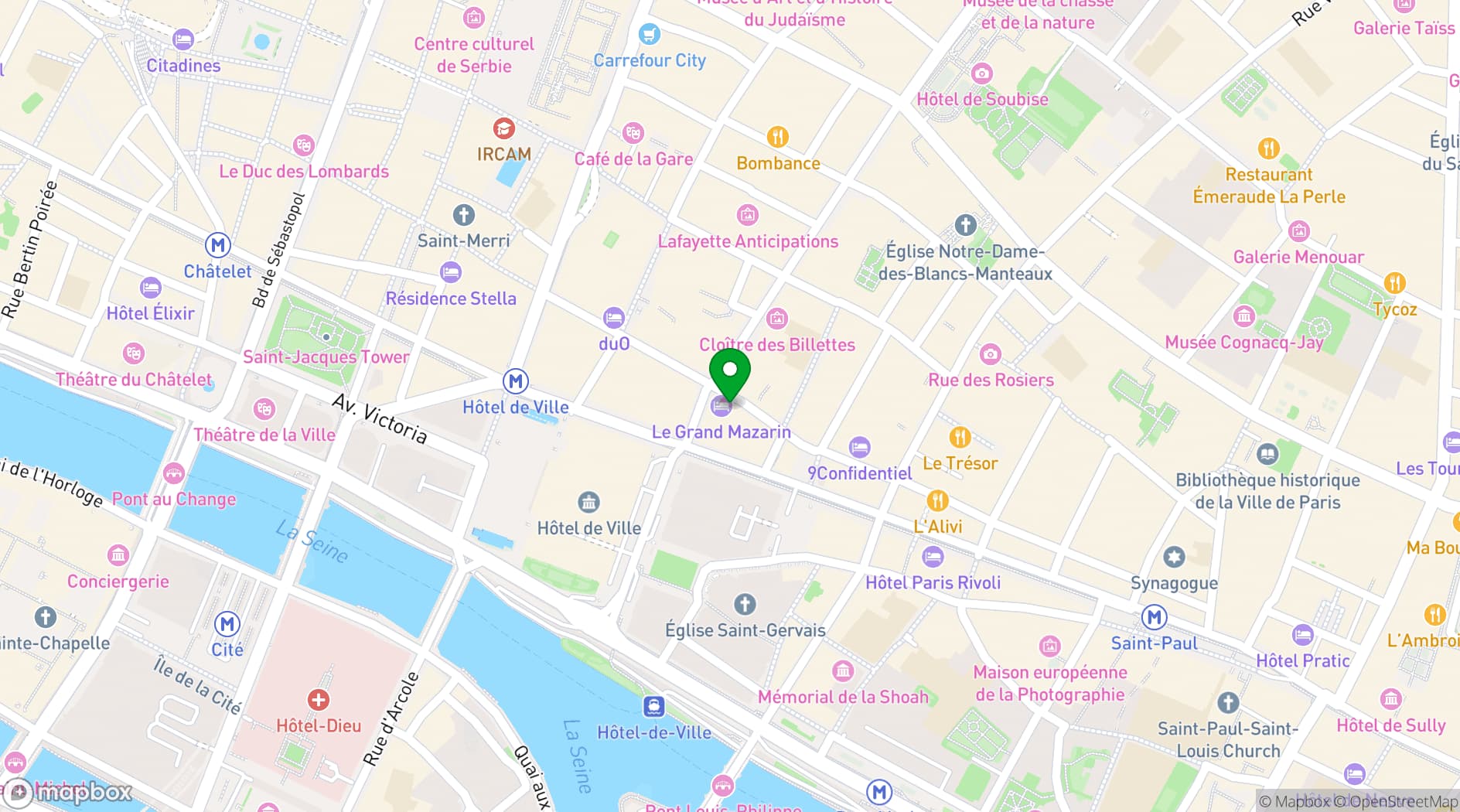 Map showing Hôtel Le Grand Mazarin