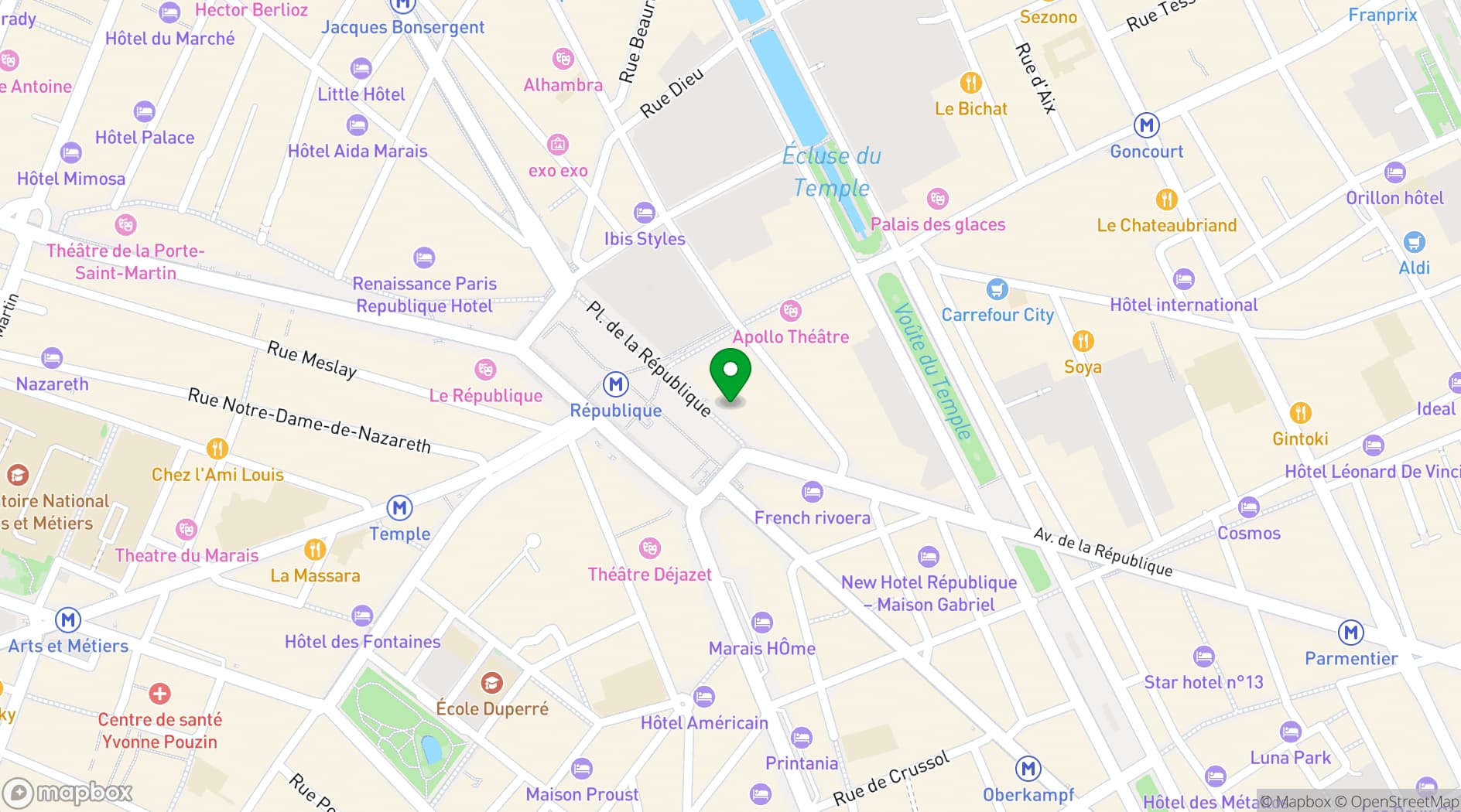 Map showing Crowne Plaza Paris