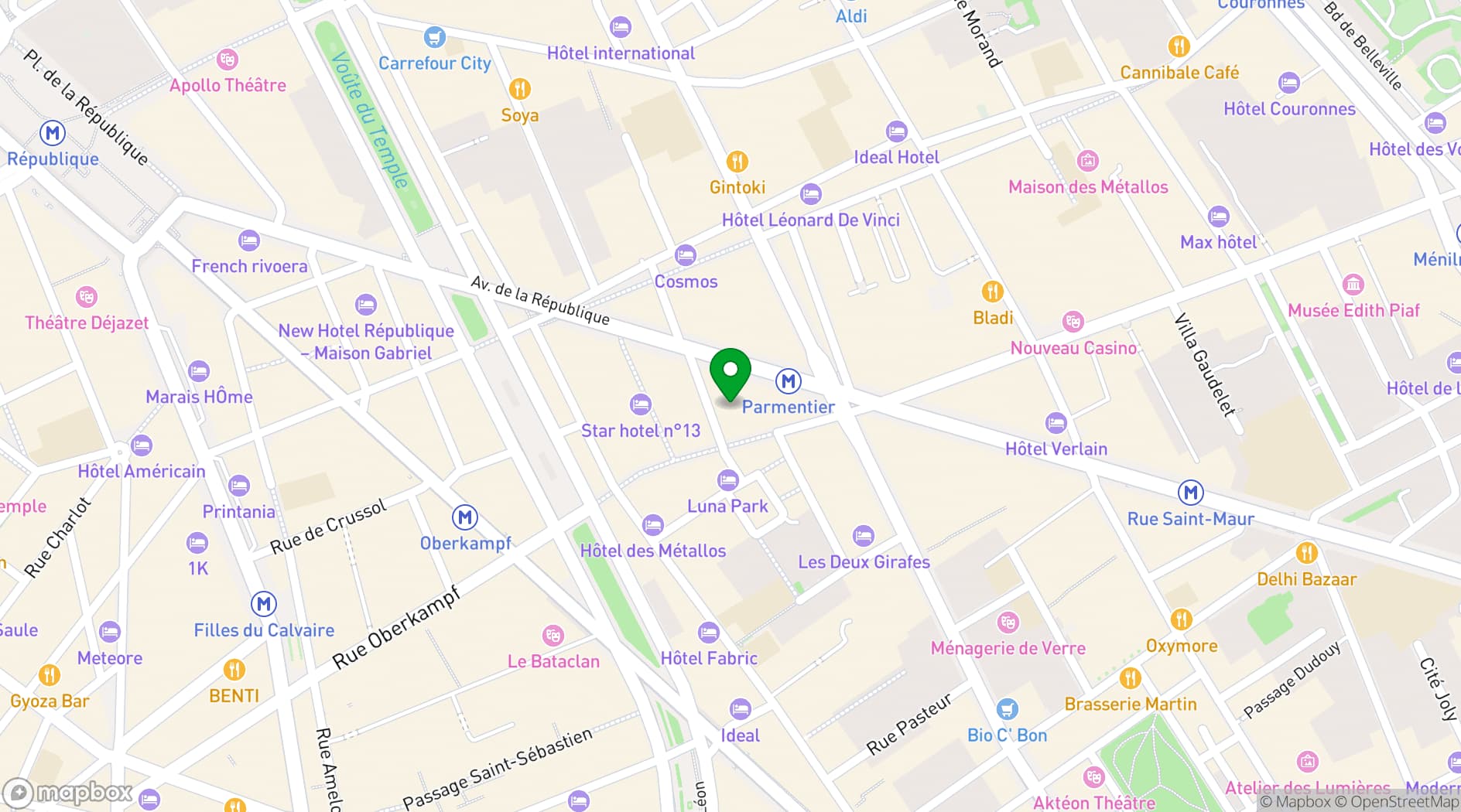 Map showing BAM Karaoke Box Parmetier