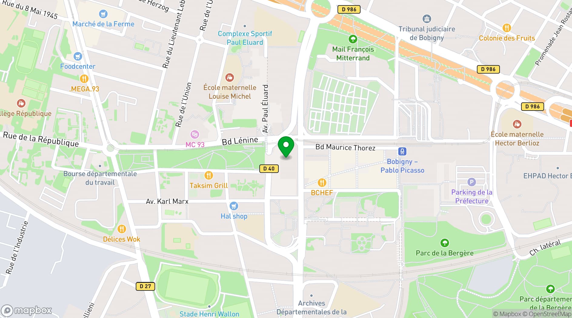 Map showing Salle Municipale de Bobigny