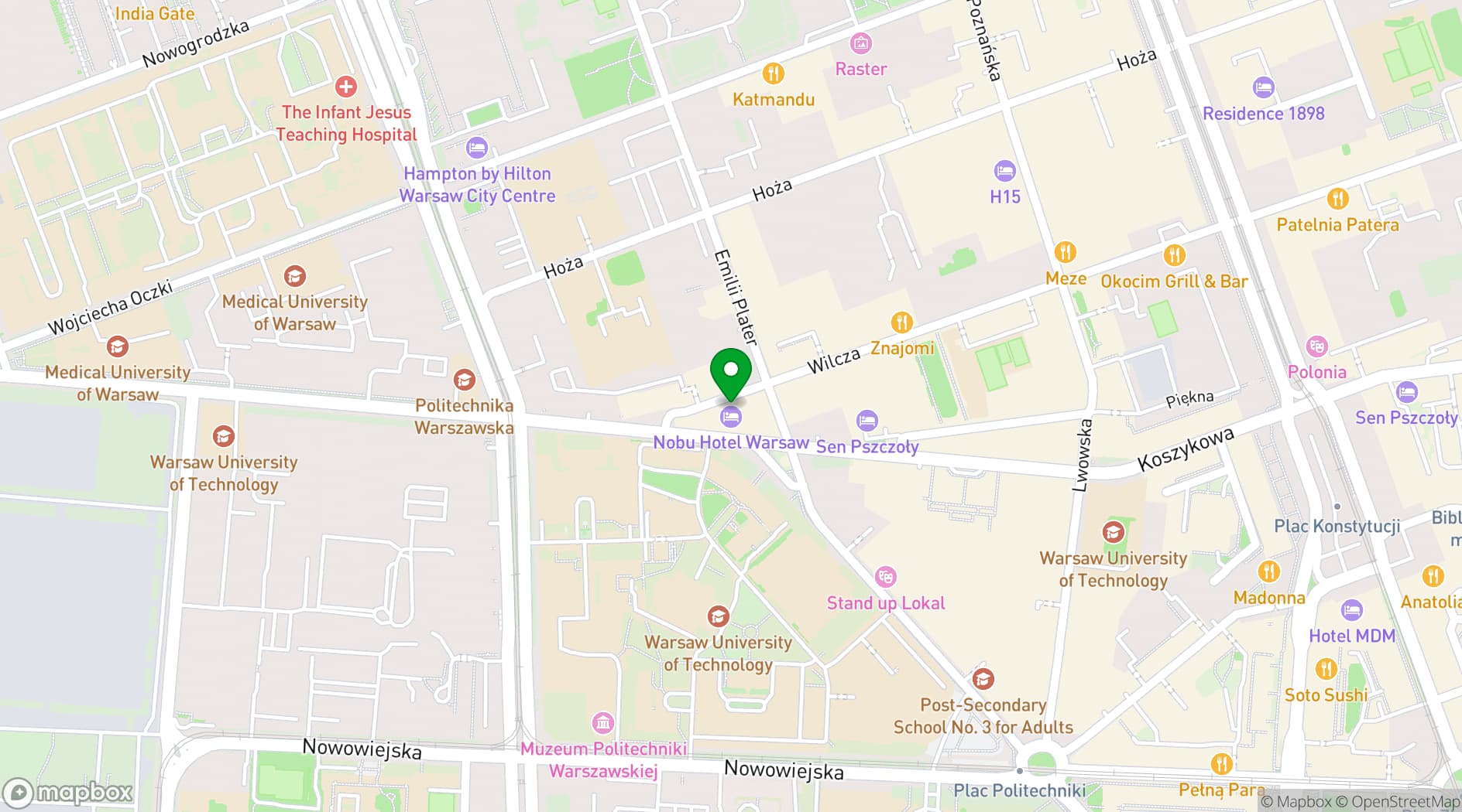 Map showing Nobu Warsaw